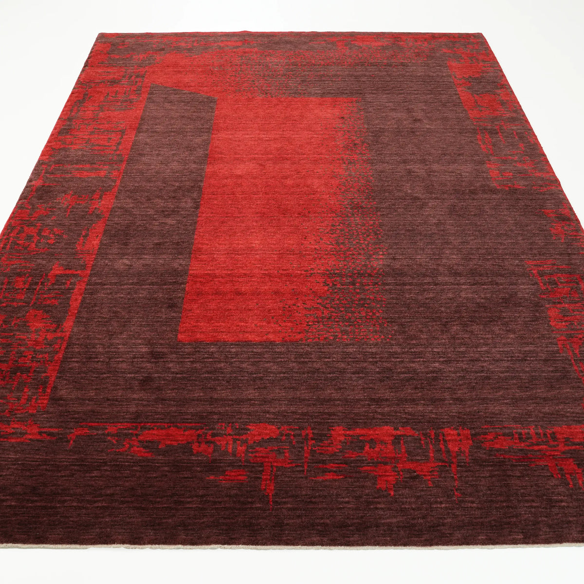 Zima Serisi Soyut Desenli Kırmızı Yün Tezgah Dokuma Halı — 200x300 cm