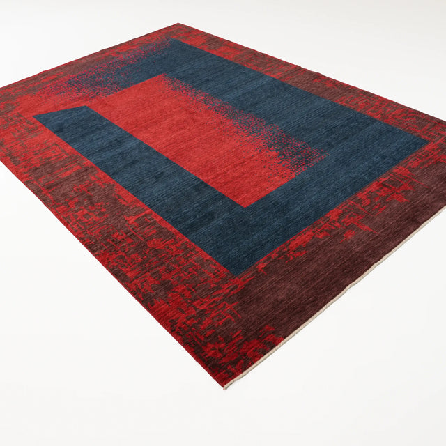 Zima Serisi Soyut Desenli Yün Kırmızı Tezgah Dokuma Halı, 200x300 cm — Halıcızade