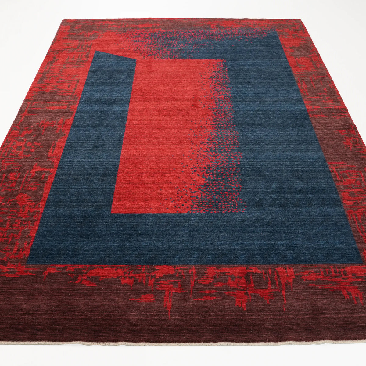Zima Serisi Soyut Desenli Yün Kırmızı Tezgah Dokuma Halı — 200x300 cm
