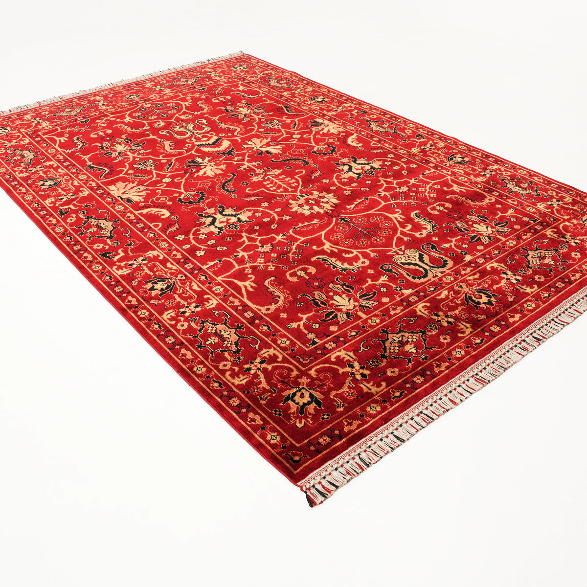 Red Oushak-Pattern Loom-Woven Rug, Zade Series