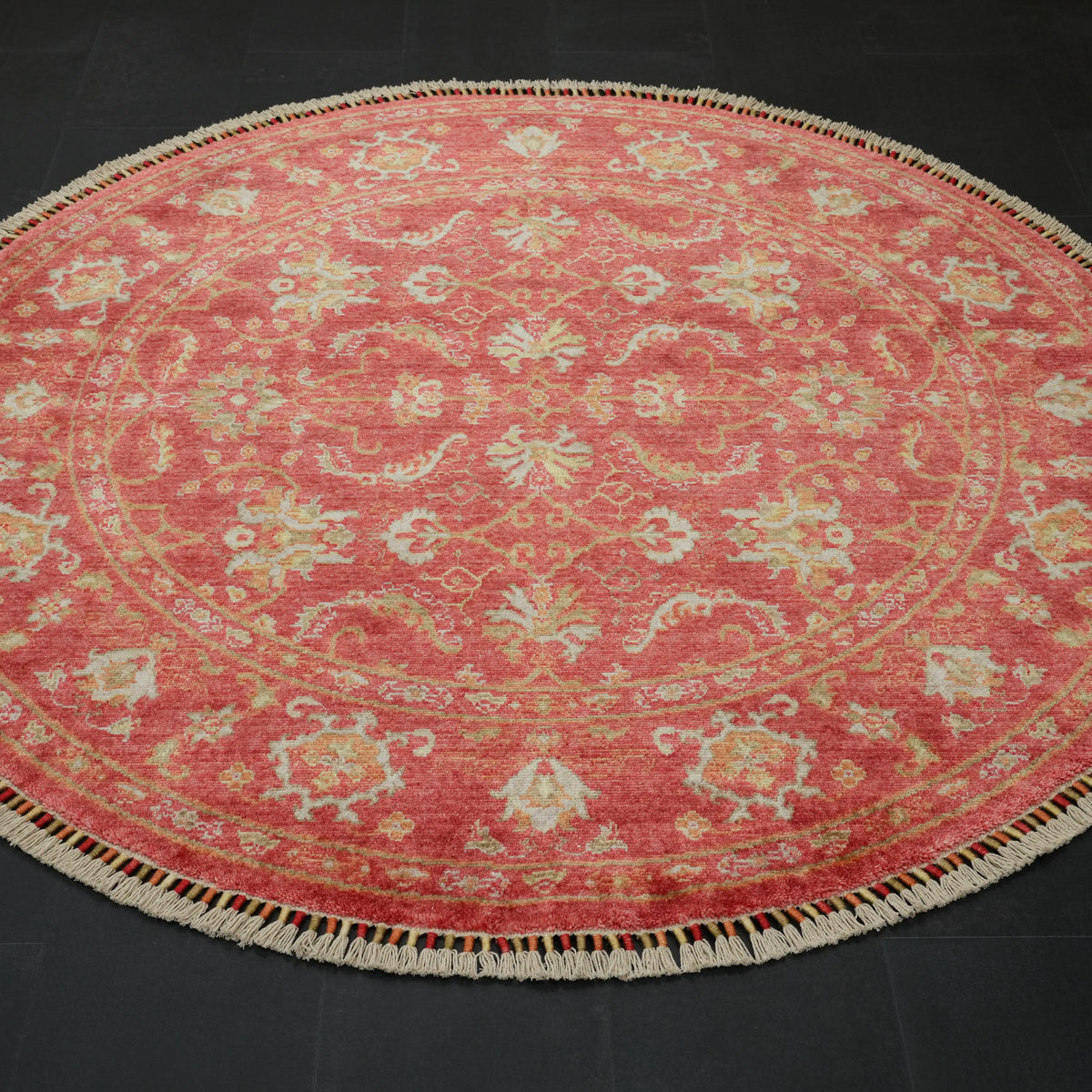 Zade Serisi Uşak Desenli Kırmızı Tencel Tezgah Dokuma Doğal Halı, 160x160 – 200x200 cm — Halıcızade