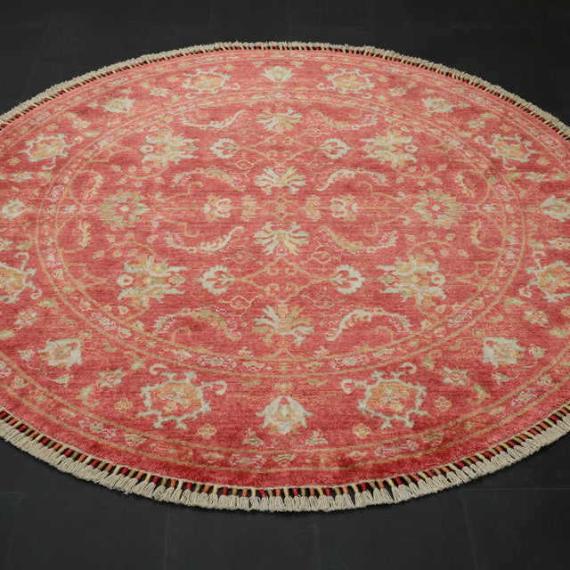 Zade Serisi Uşak Desenli Kırmızı Tencel Tezgah Dokuma Doğal Halı, 160x160 – 200x200 cm — Halıcızade