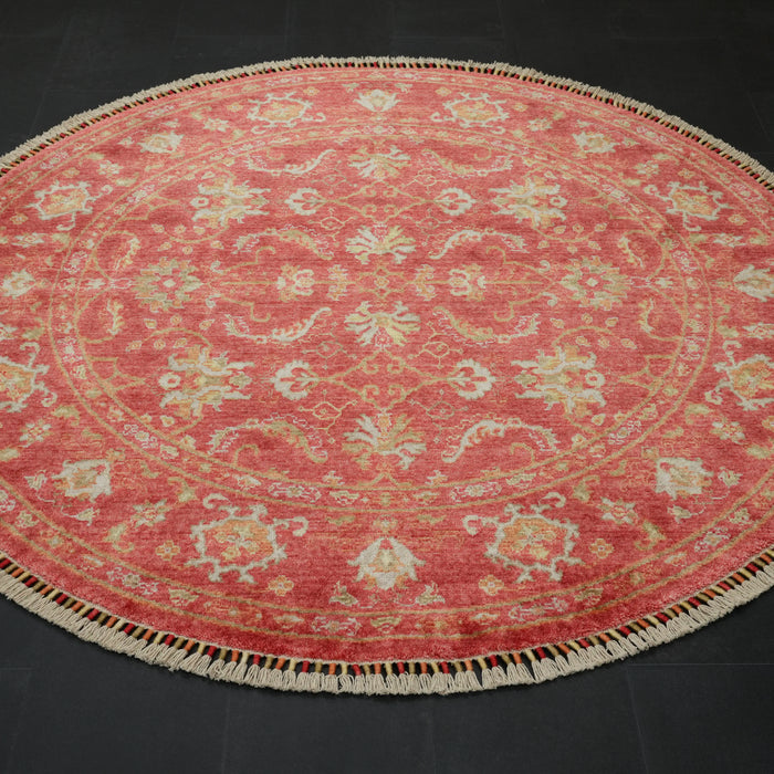 Zade Serisi Uşak Desenli Kırmızı Tencel Tezgah Dokuma Doğal Halı, 160x160 – 200x200 cm — Halıcızade