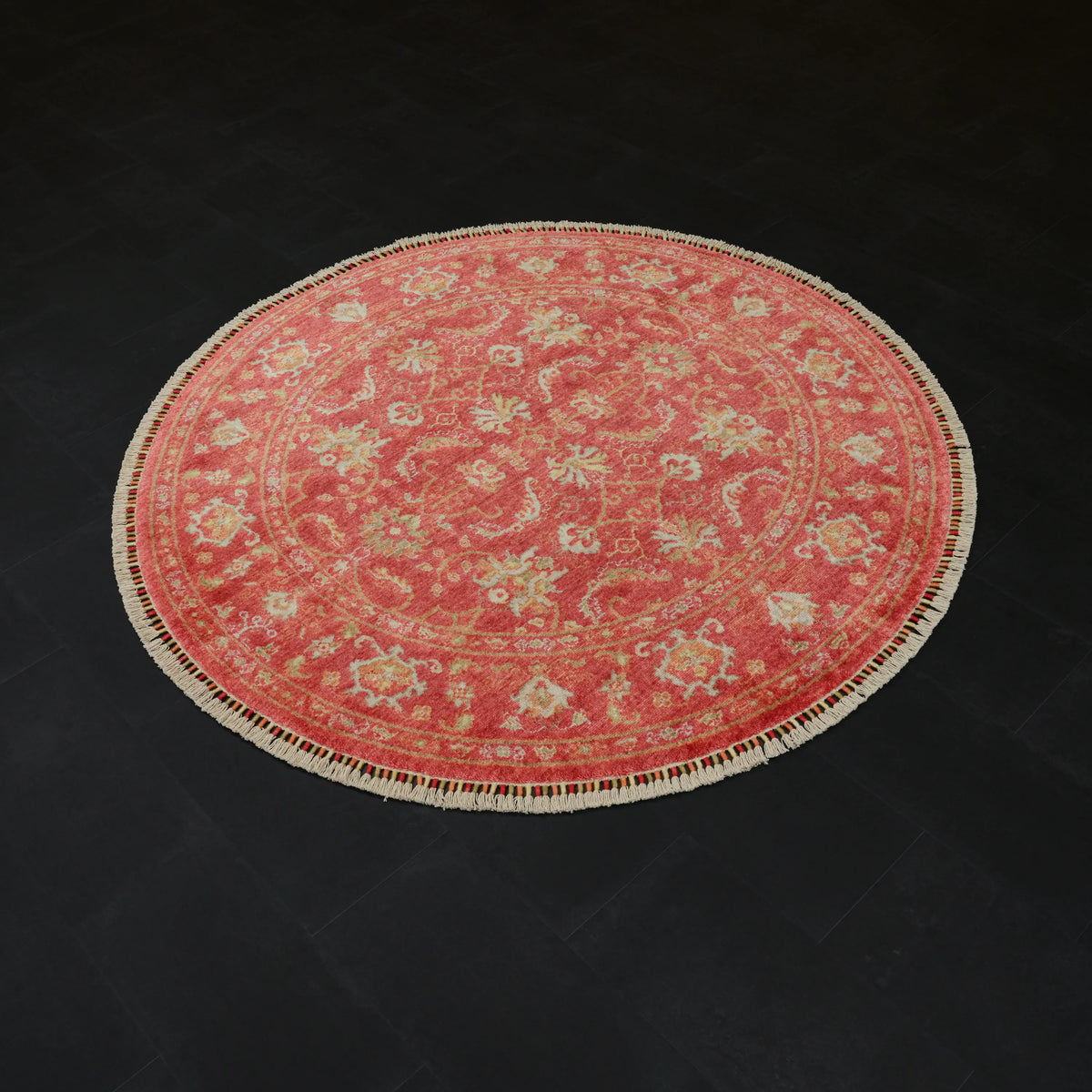 Zade Serisi Uşak Desenli Kırmızı Tencel Tezgah Dokuma Doğal Halı — 160x160, 200x200 cm