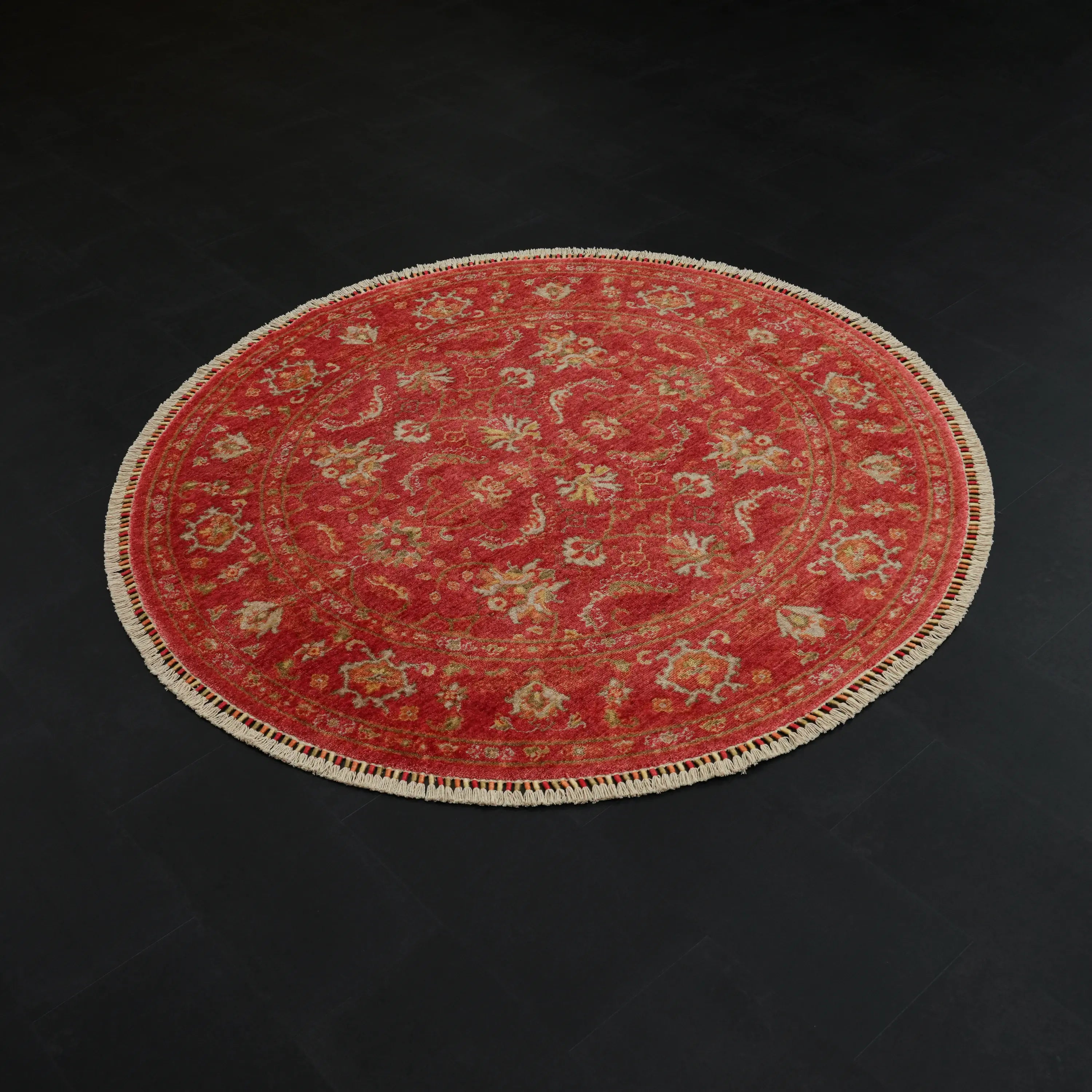 Zade Serisi Uşak Desenli Kırmızı Tencel Tezgah Dokuma Doğal Halı