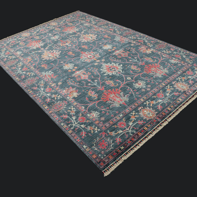 Zade Serisi Uşak Desenli Lacivert Tezgah Dokuma Doğal Halı, 130x190 – 200x300 cm — Halıcızade