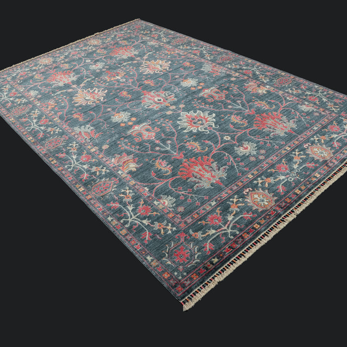 Zade Serisi Uşak Desenli Lacivert Tezgah Dokuma Doğal Halı, 130x190 – 200x300 cm — Halıcızade