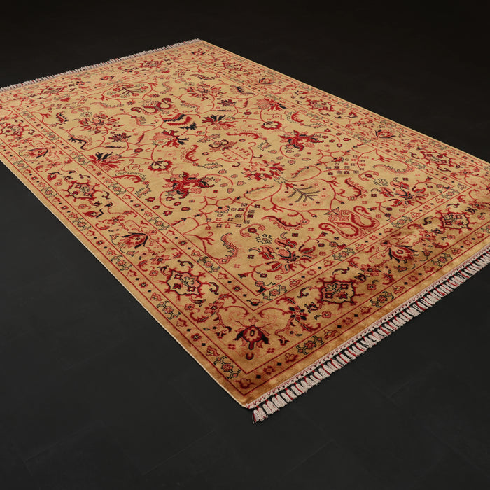 Zade Serisi Uşak Desenli Sarı Doğal Tezgah Dokuma Halı, 170x240 – 200x300 cm — Halıcızade
