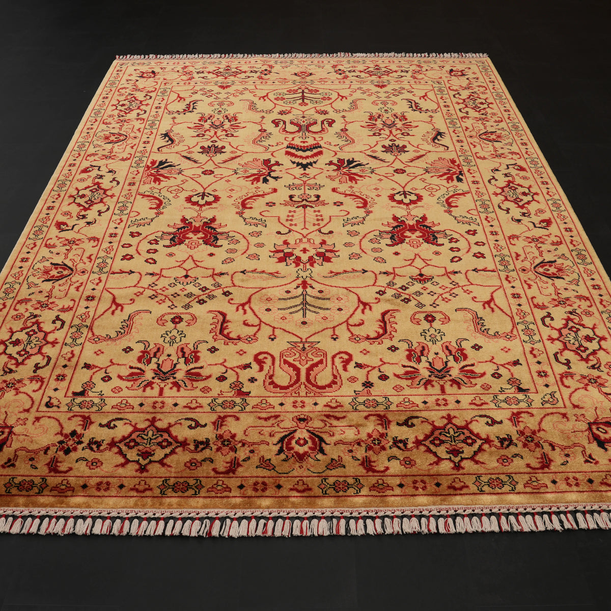 Zade Serisi Uşak Desenli Sarı Doğal Tezgah Dokuma Halı — 170x240, 200x300 cm