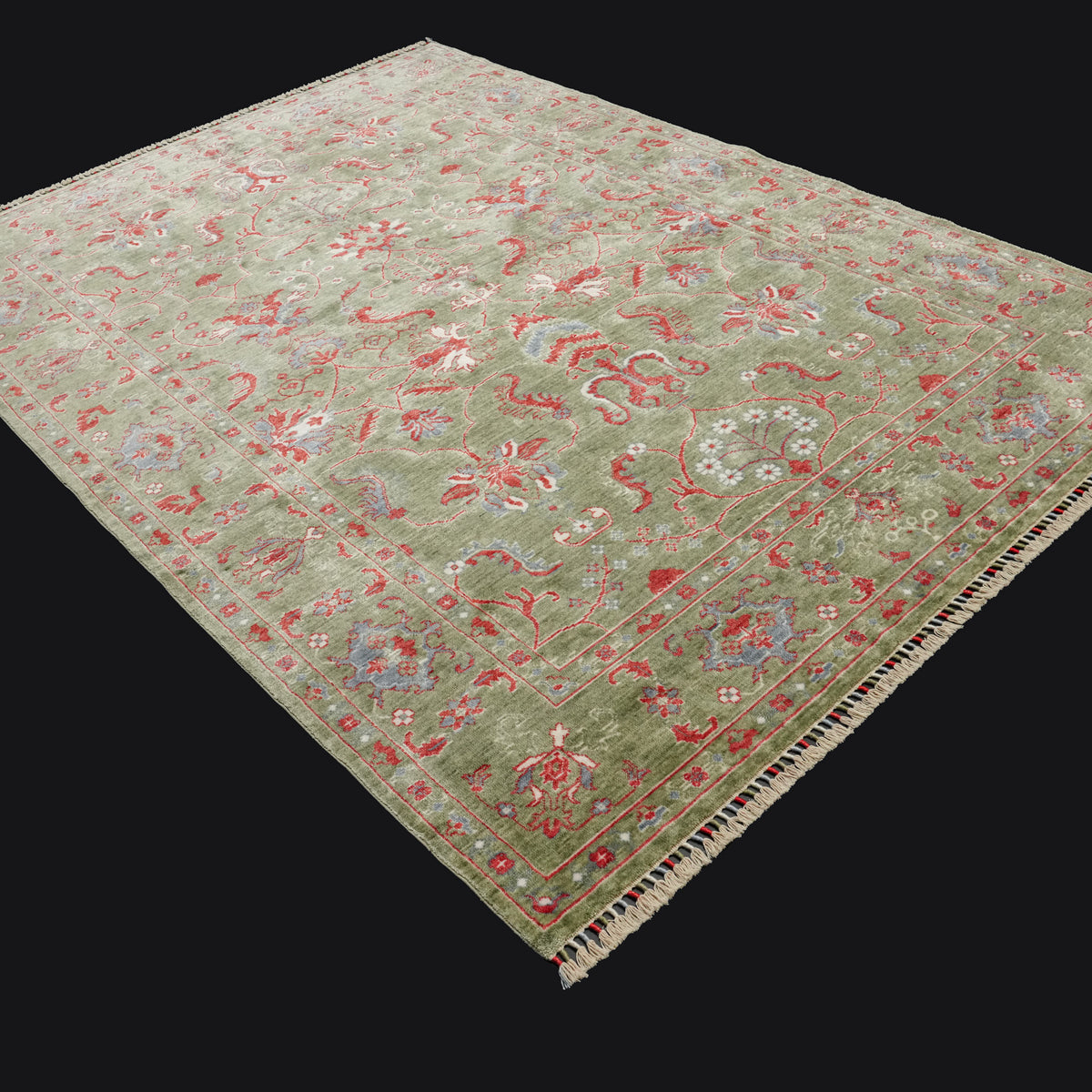 Zade Serisi Uşak Desenli Yeşil Tezgah Dokuma Doğal Halı, 90x390 – 200x300 cm — Halıcızade