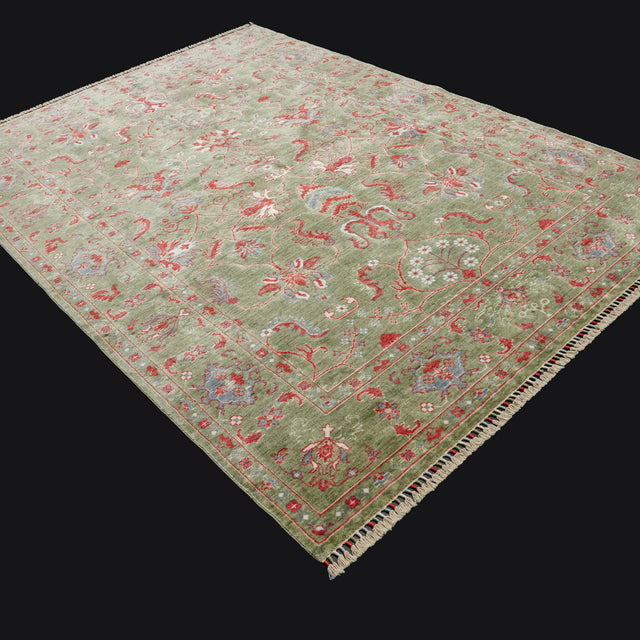 Zade Serisi Uşak Desenli Yeşil Tezgah Dokuma Doğal Halı, 90x390 – 200x300 cm — Halıcızade