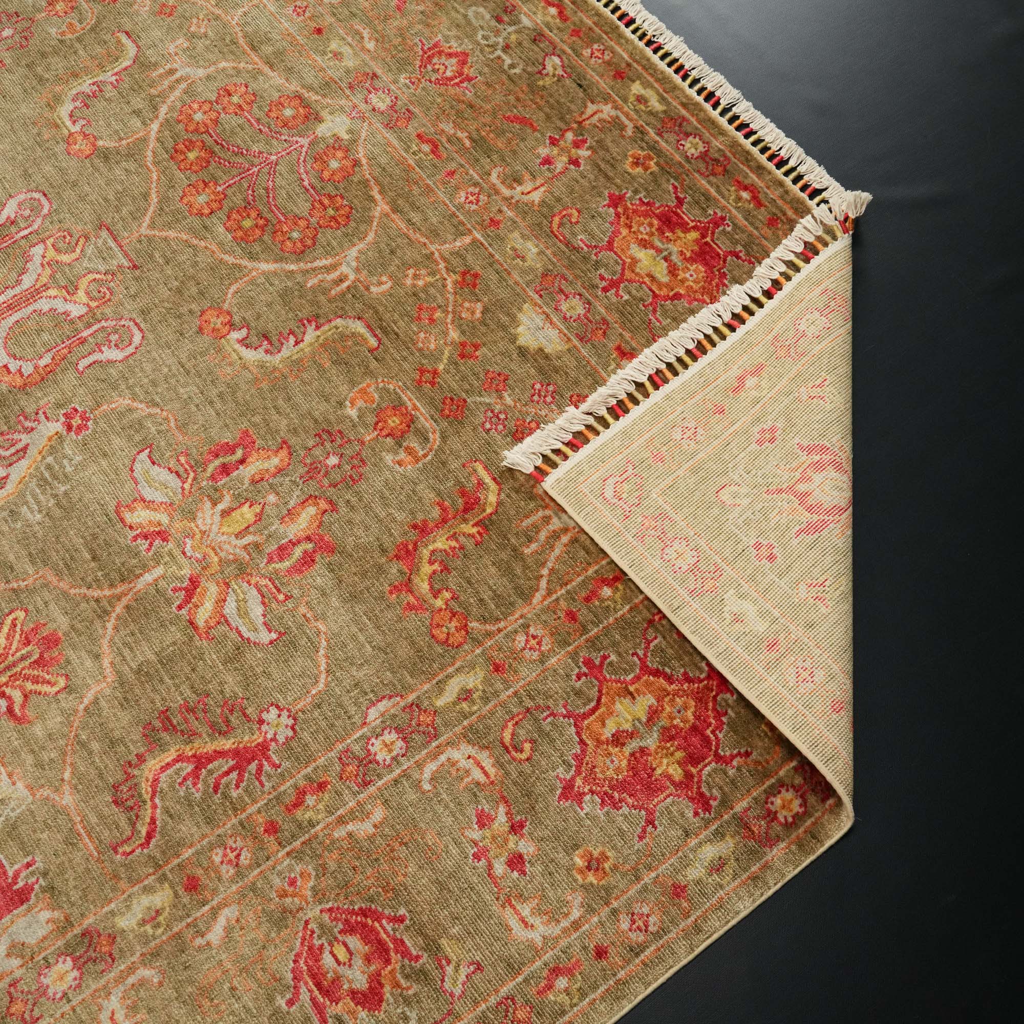 Zade Series Uşak Patterned Green Loom Woven Natural Carpet