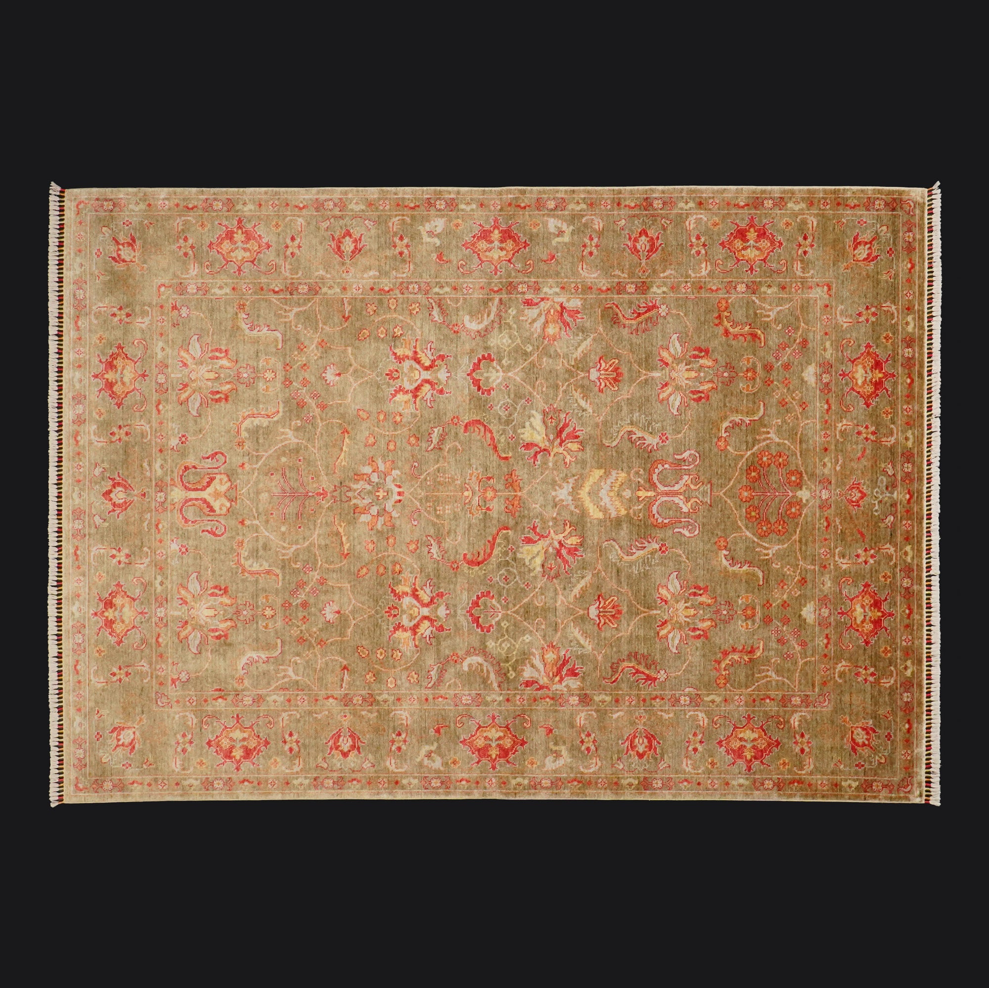 Zade Series Uşak Patterned Green Loom Woven Natural Carpet