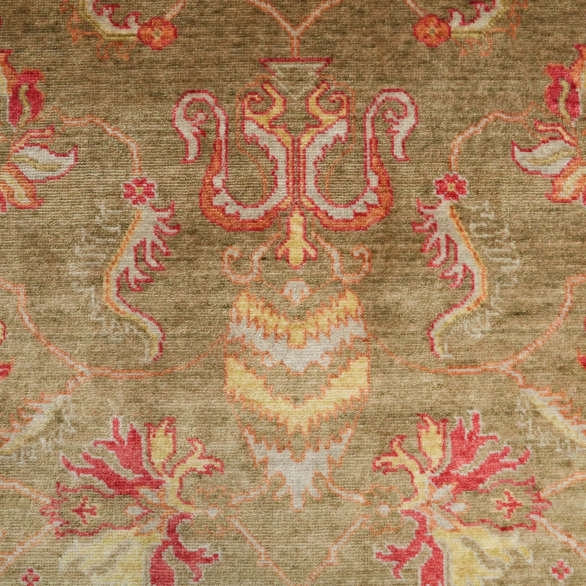 Zade Series Uşak Patterned Green Loom Woven Natural Carpet