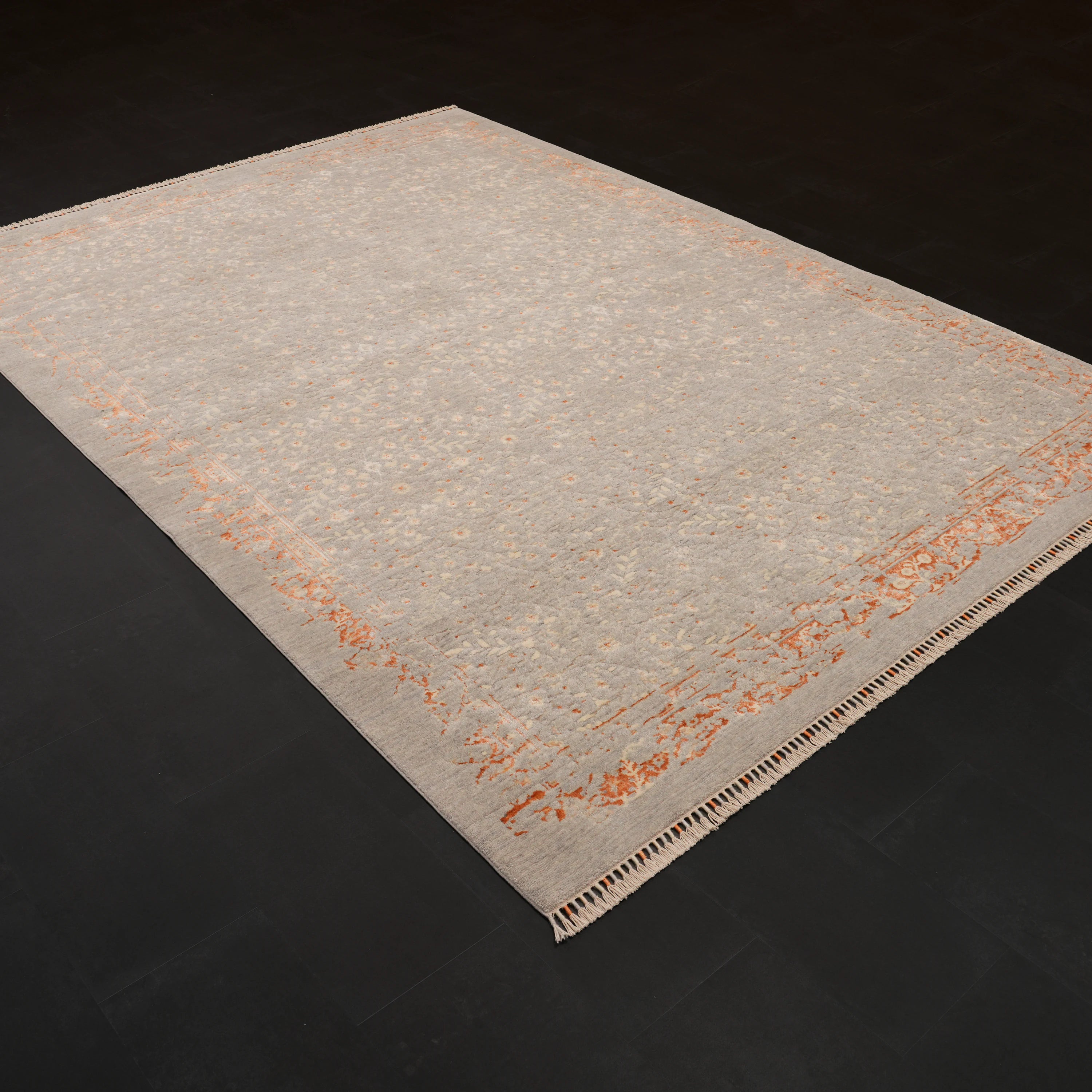 Zade Serisi Vintage Desenli Gri Tezgah Dokuma Doğal Halı