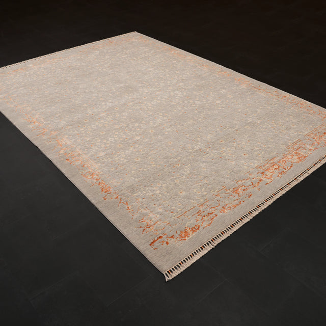 Zade Serisi Vintage Desenli Gri Tezgah Dokuma Doğal Halı, 200x290 cm — Halıcızade