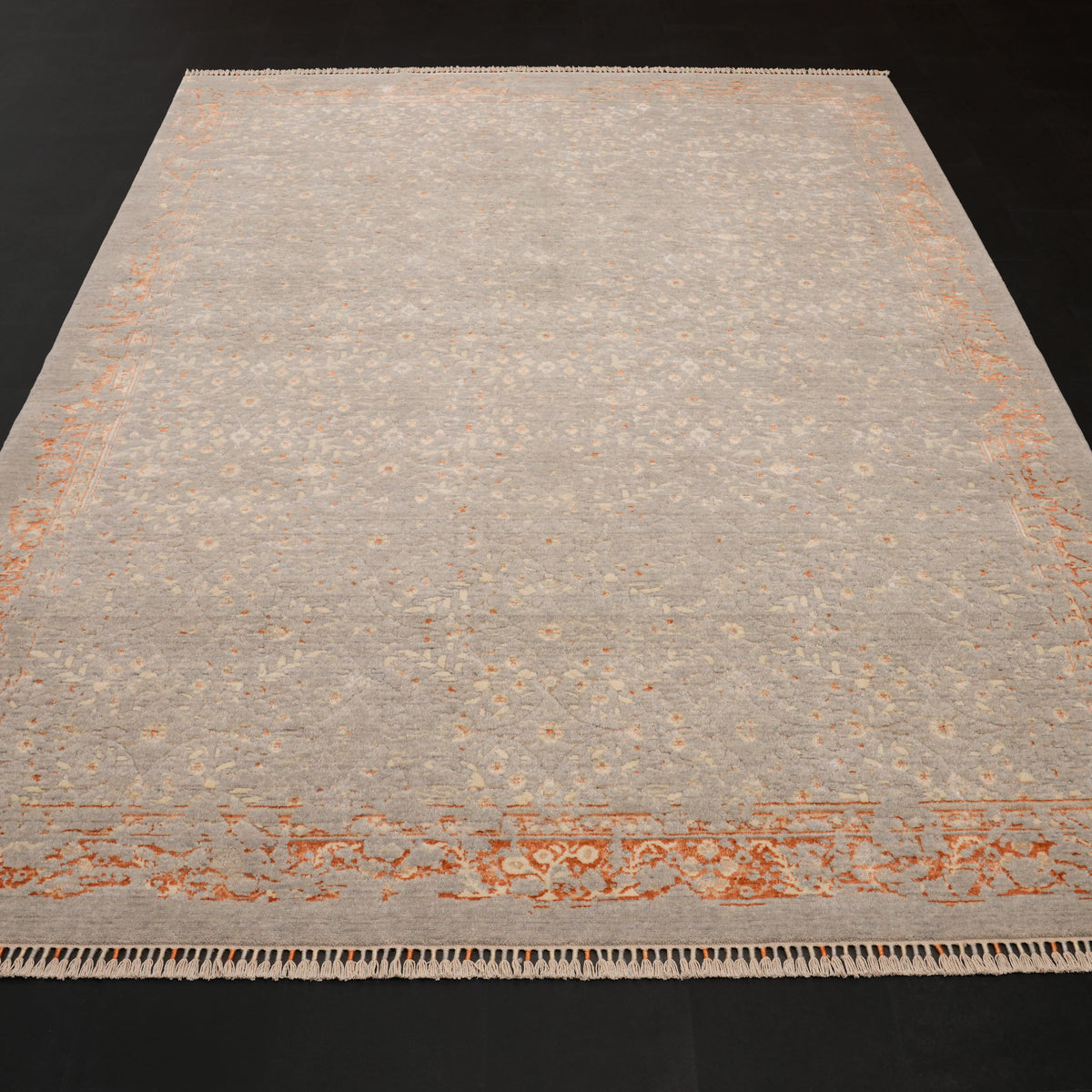 Zade Serisi Vintage Desenli Gri Tezgah Dokuma Doğal Halı — 200x290 cm