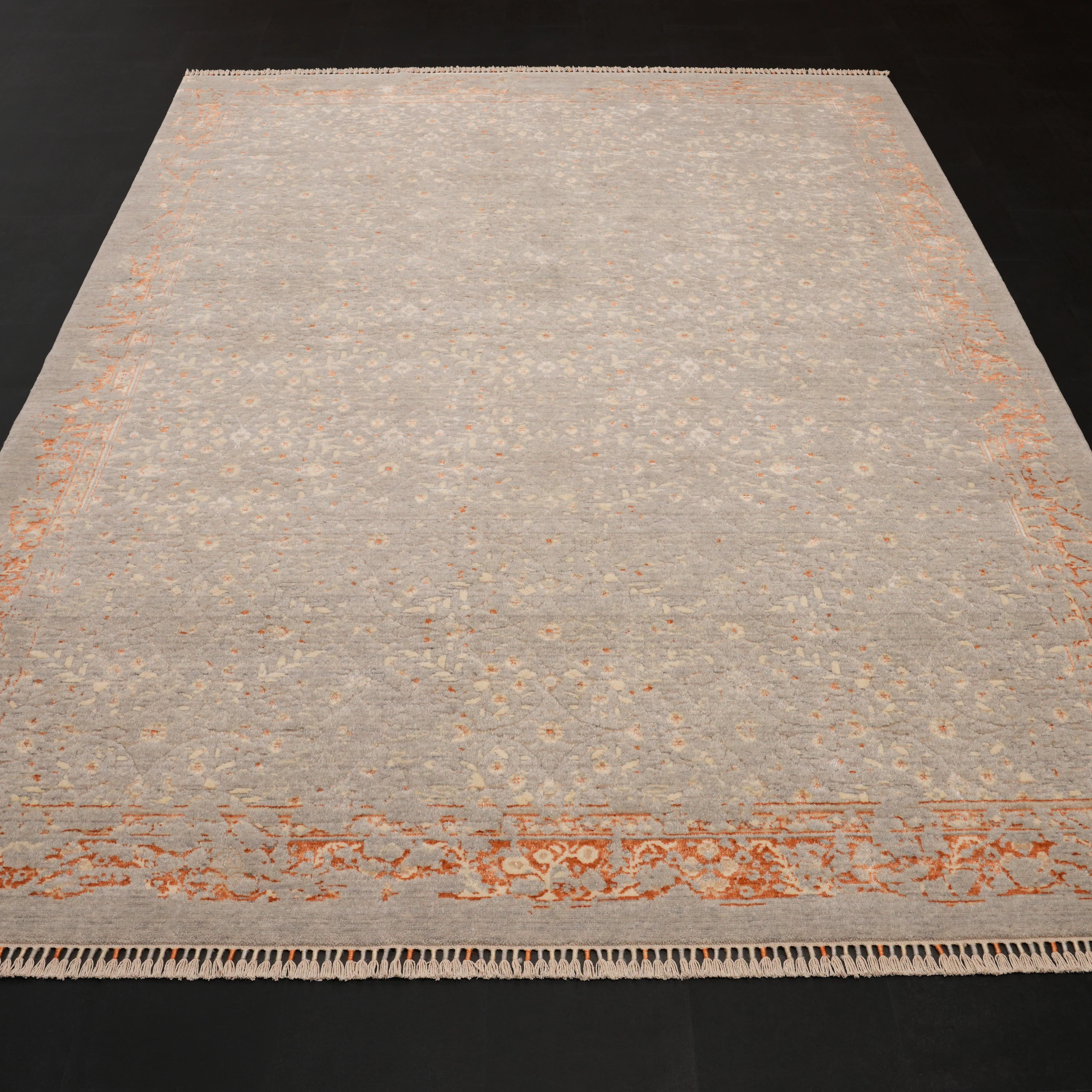 Zade Serisi Vintage Desenli Gri Tezgah Dokuma Doğal Halı