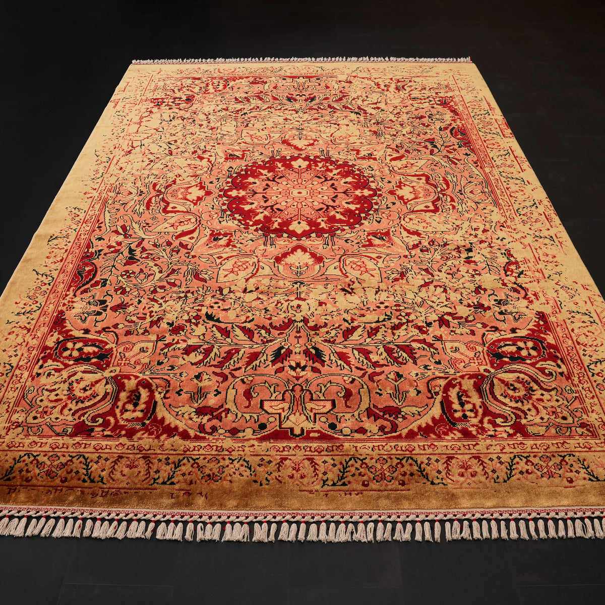 Red Vintage-Pattern Loom-Woven Tencel® Rug, Zade Series
