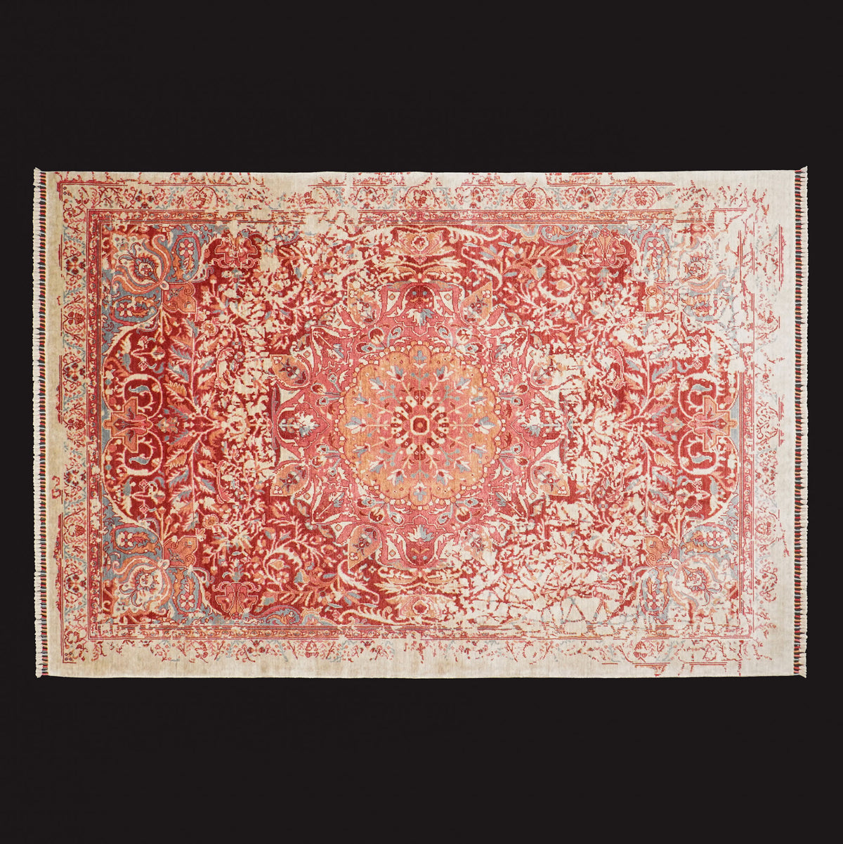 Zade Serisi Vintage Desenli Kırmızı Tezgah Dokuma Halı — tencel