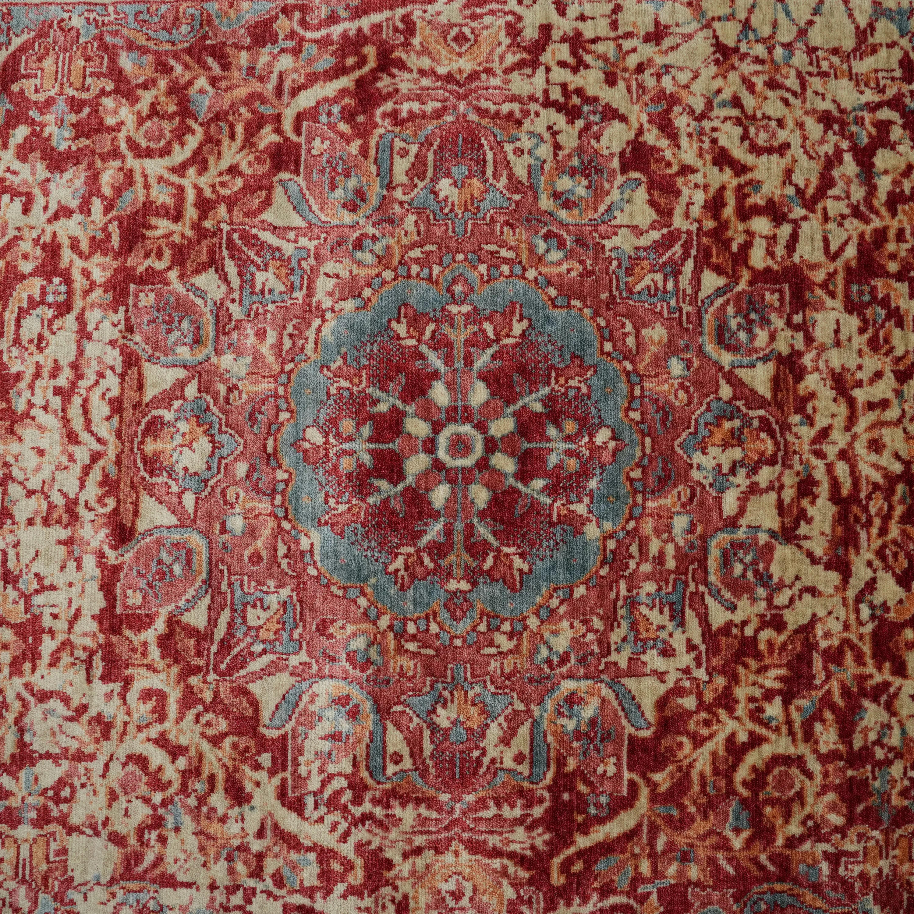 Zade Serisi Vintage Desenli Kırmızı Tencel Tezgah Dokuma Halı