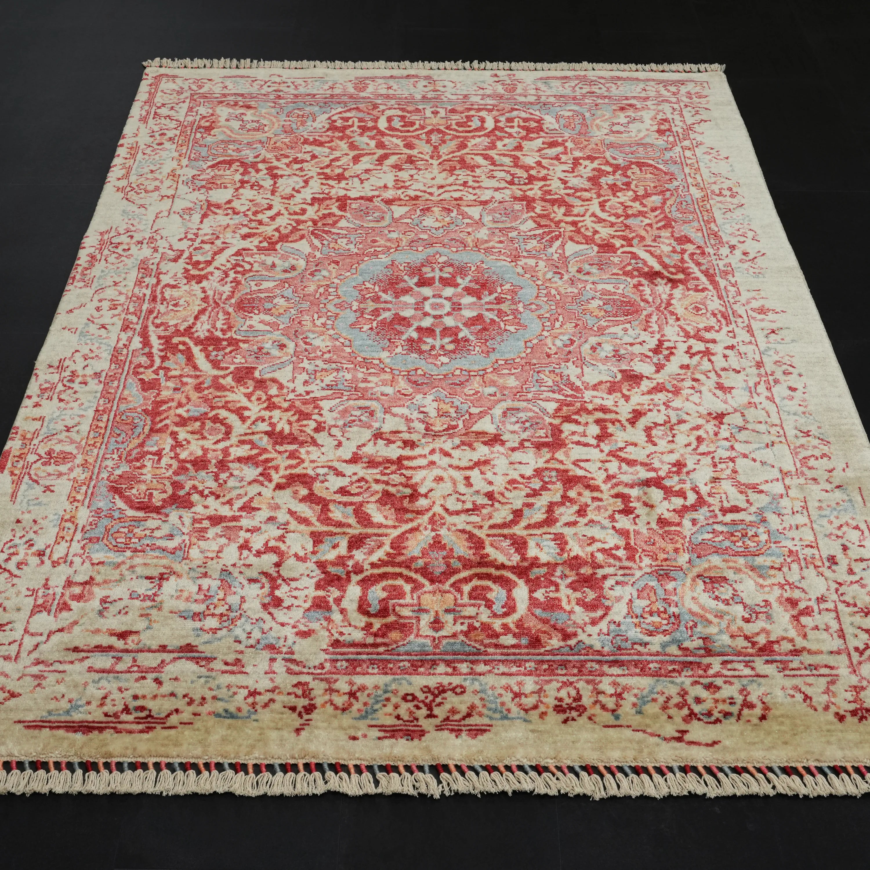 Zade Serisi Vintage Desenli Kırmızı Tencel Tezgah Dokuma Halı