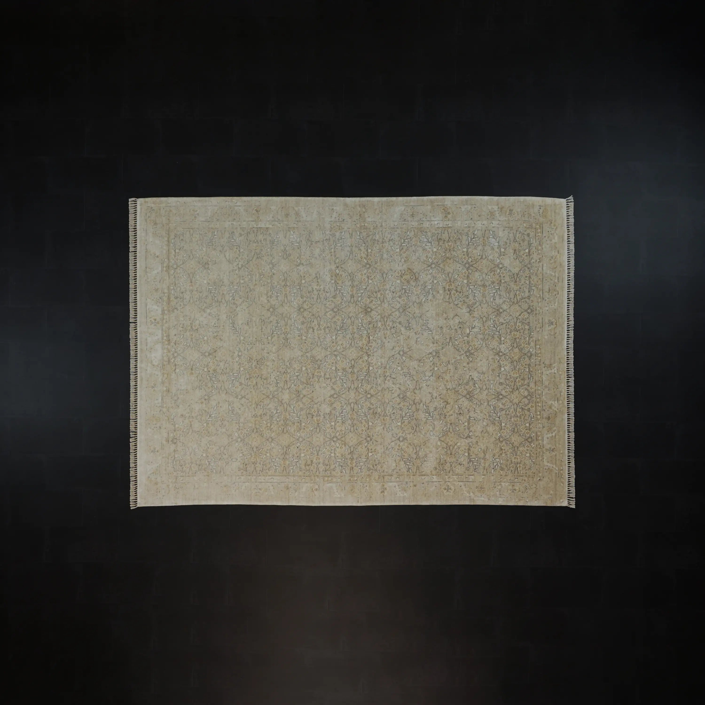 Zade Serisi Vintage Desenli Krem Tencel Tezgah Dokuma Halı