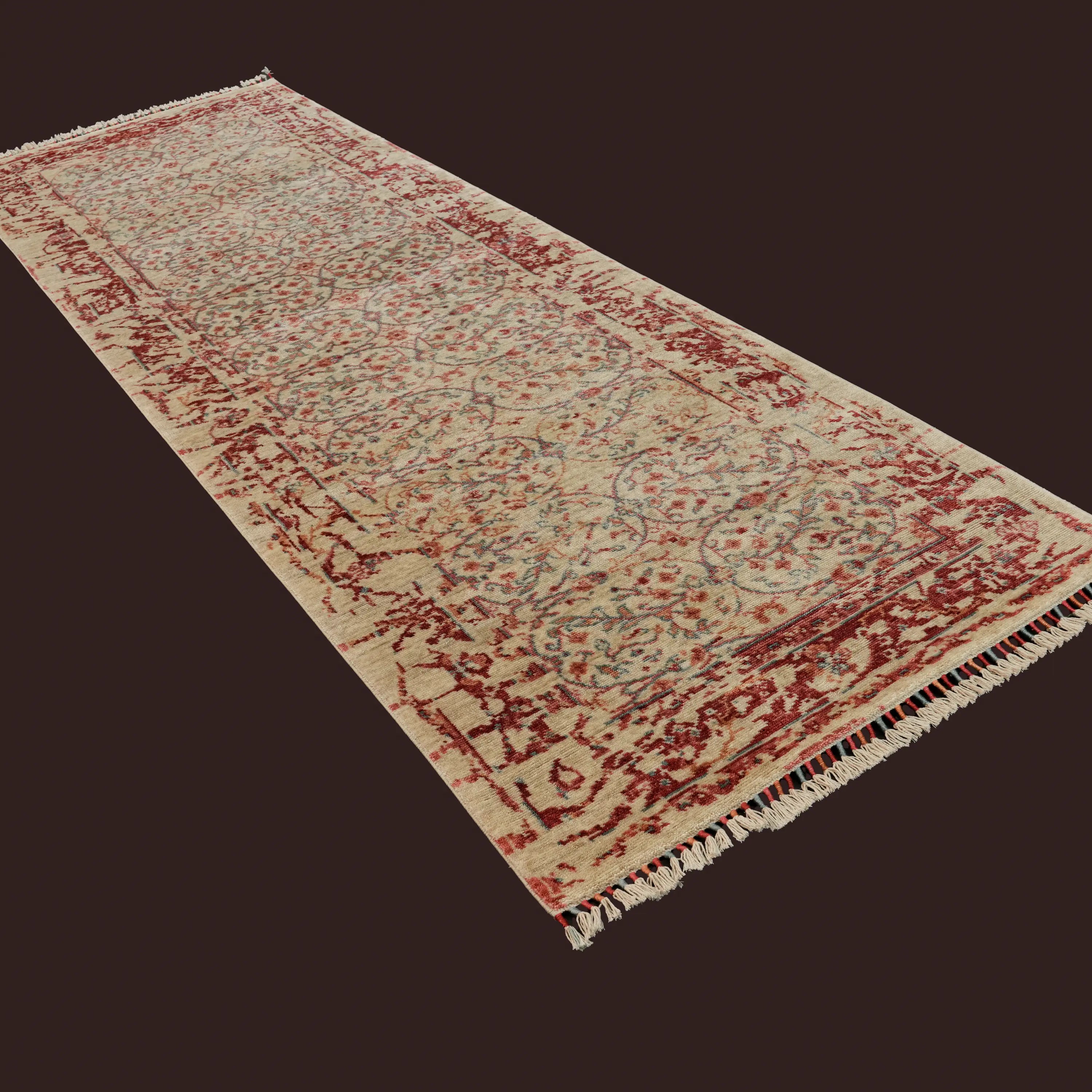 Zade Serisi Vintage Desenli Krem Tezgah Dokuma Doğal Halı