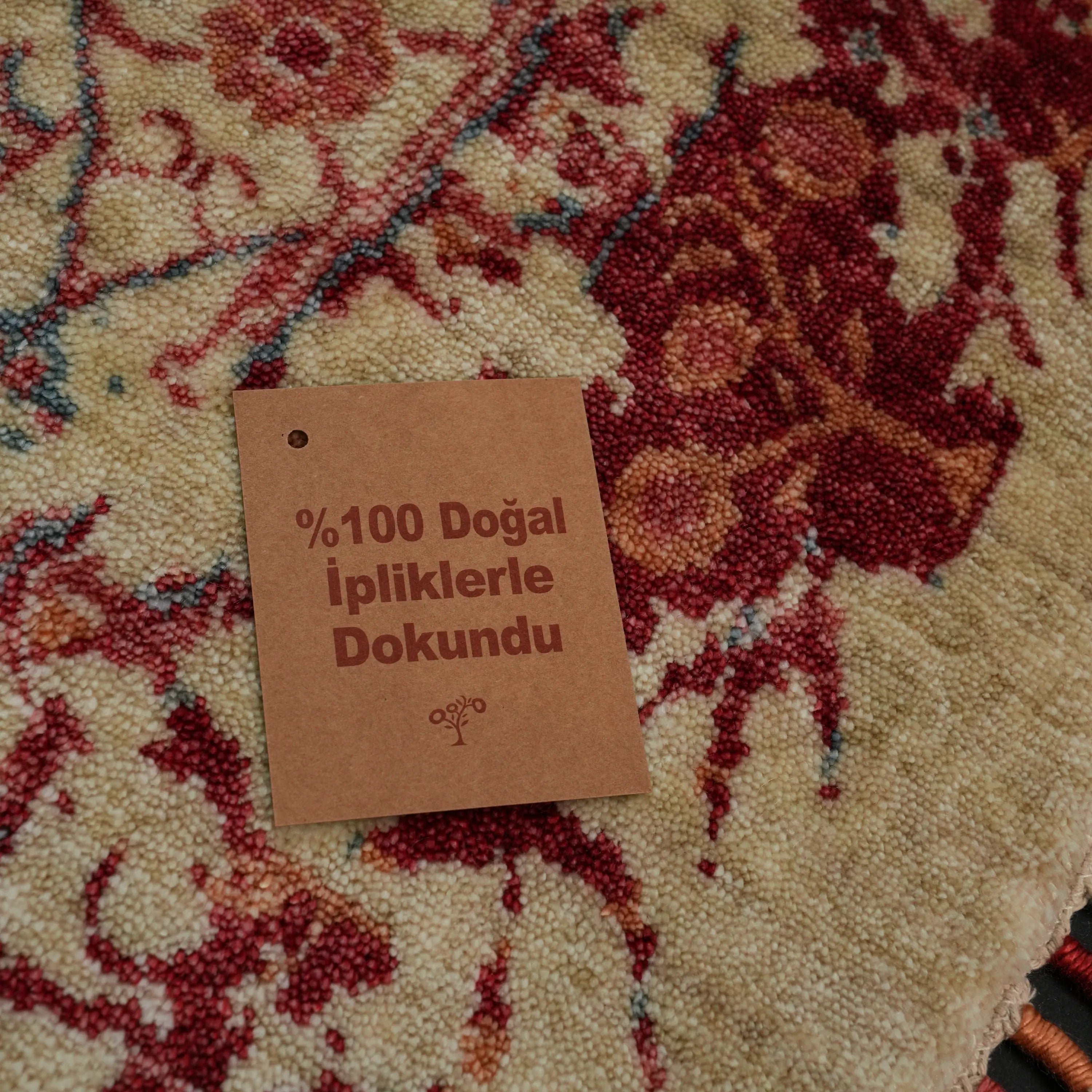 Zade Serisi Vintage Desenli Krem Tezgah Dokuma Doğal Yuvarlak Halı