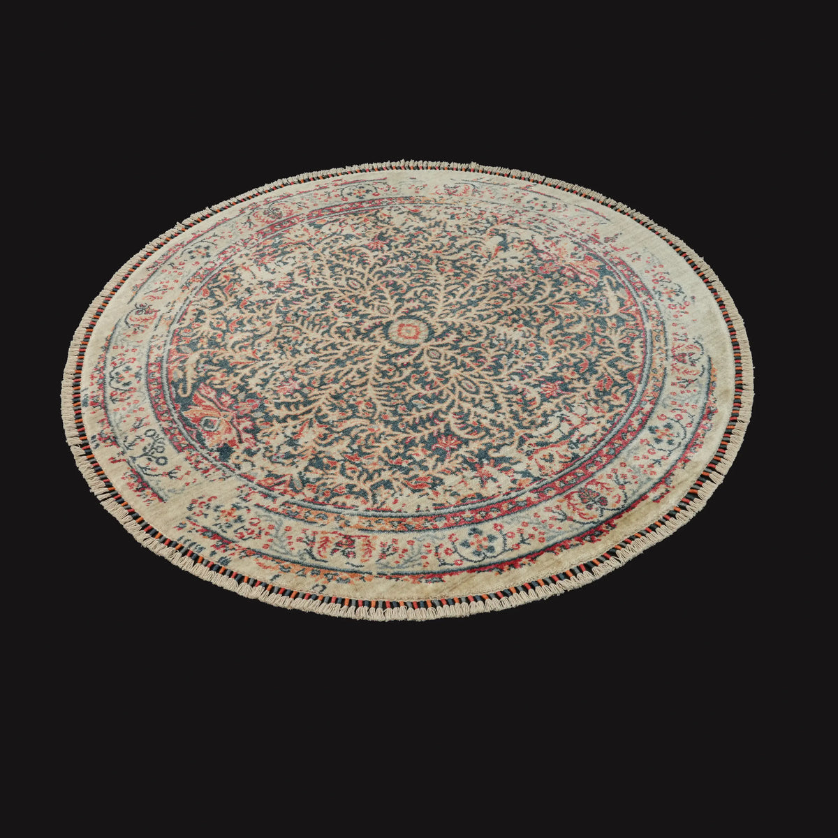 Zade Serisi Vintage Desenli Mavi Tencel Tezgah Dokuma Halı — 160x160, 200x200 cm
