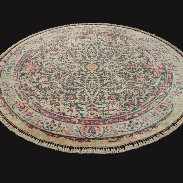 Zade Serisi Vintage Desenli Mavi Tencel Tezgah Dokuma Halı, 160x160 – 200x200 cm — Halıcızade
