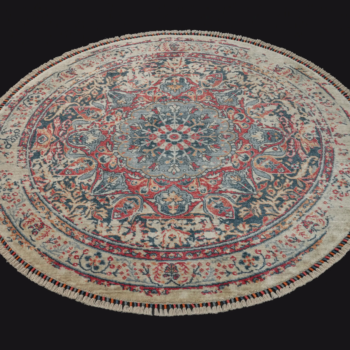 Zade serisi vintage desenli tencel tezgah dokuma halı, rengarenk, 160x160 cm — Halıcızade
