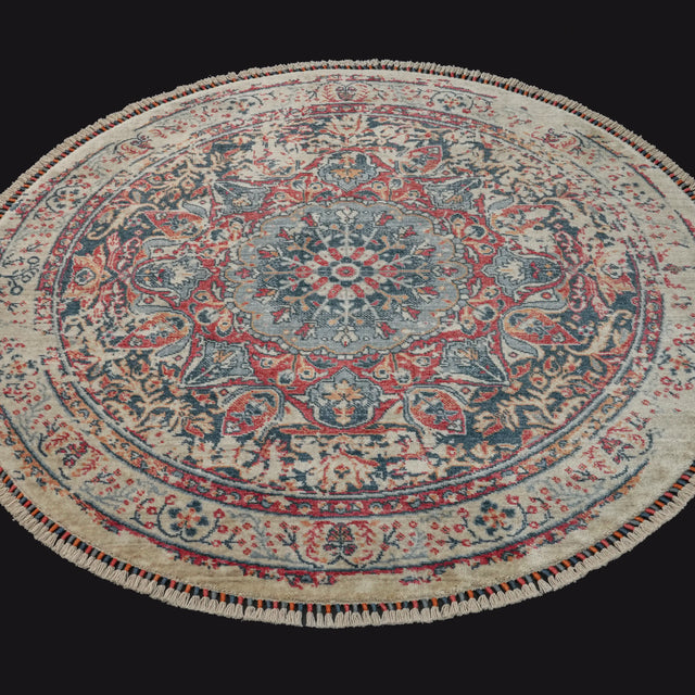Zade serisi vintage desenli tencel tezgah dokuma halı, rengarenk, 160x160 cm — Halıcızade