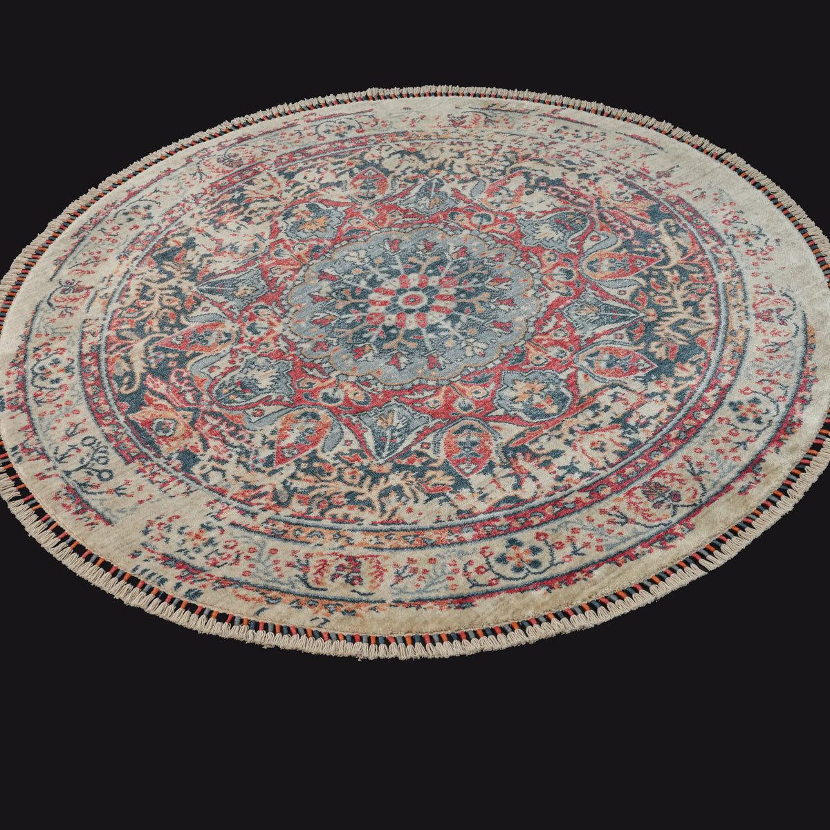 Zade Serisi Vintage Desenli Rengarenk Tencel Tezgah Dokuma Halı — 160x160, 200x200 cm