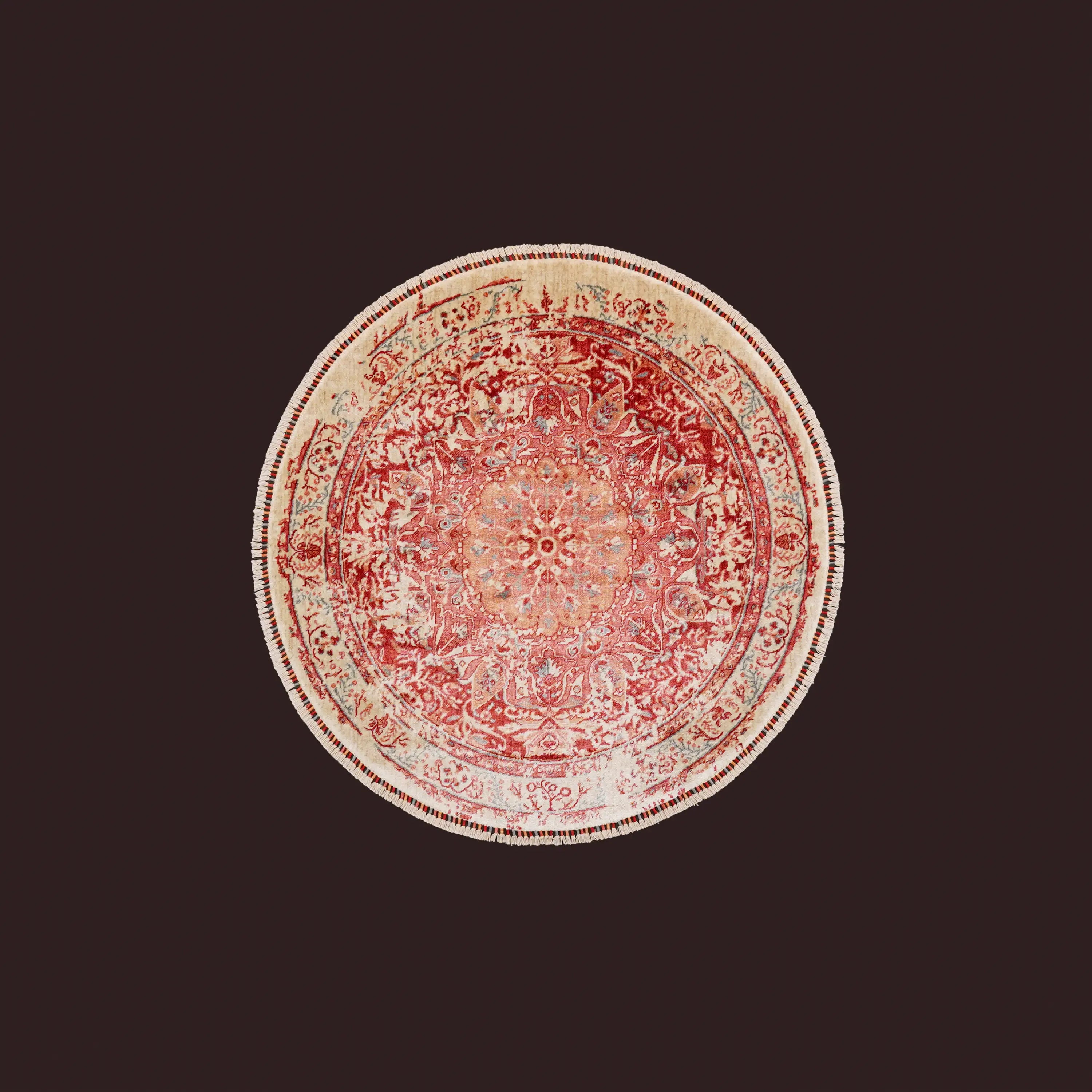 Zade Series Vintage Patterned Round Red Loom Woven Rug