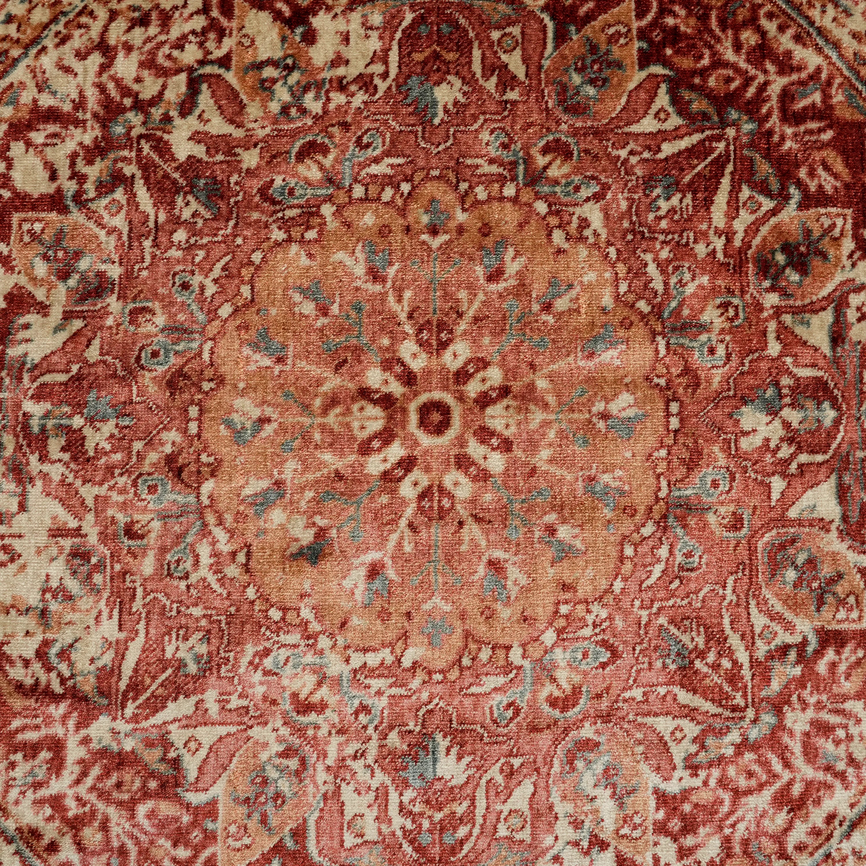 Zade Series Vintage Patterned Round Red Loom Woven Rug