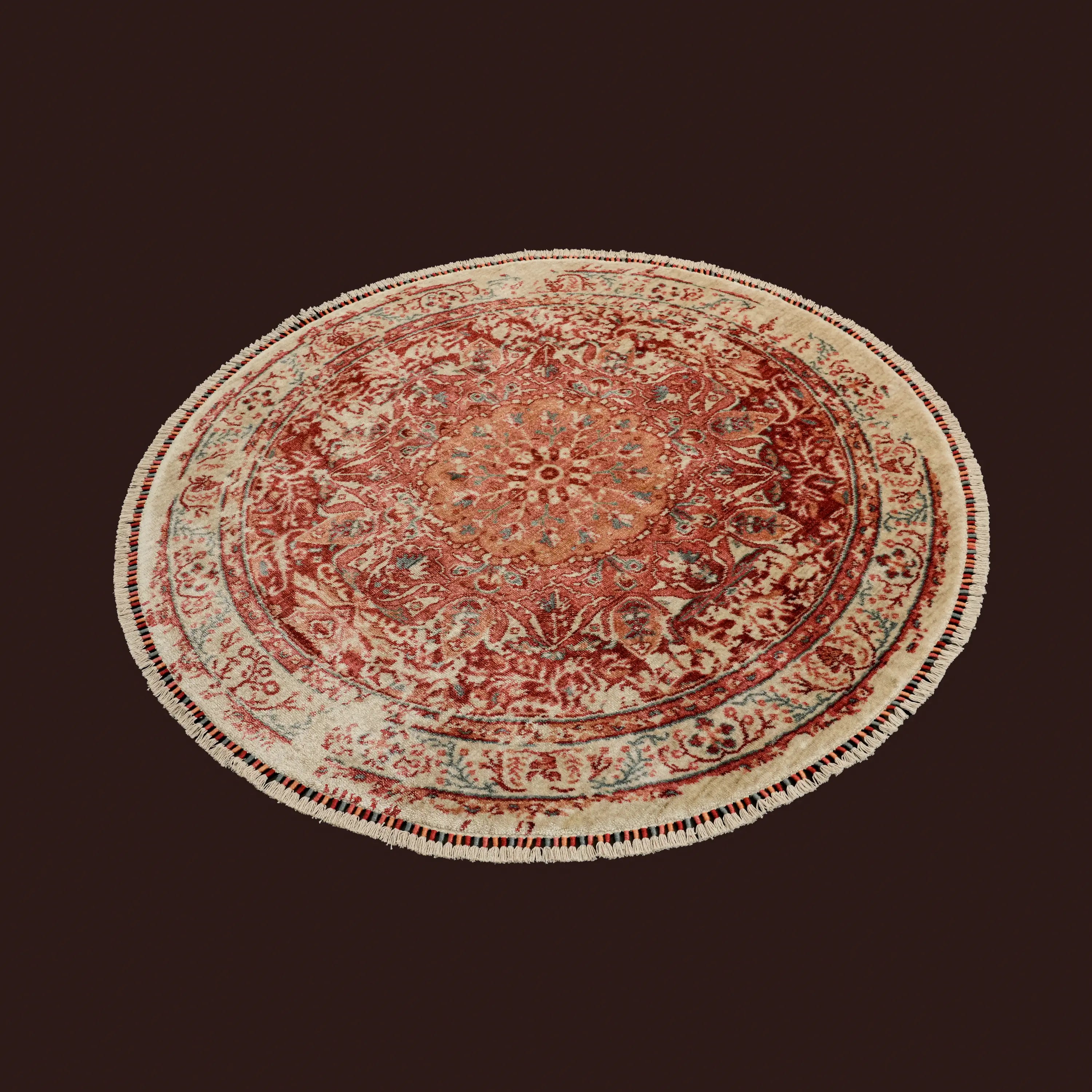 Zade Serisi Vintage Desenli Yuvarlak Kırmızı Tezgah Dokuma Halı