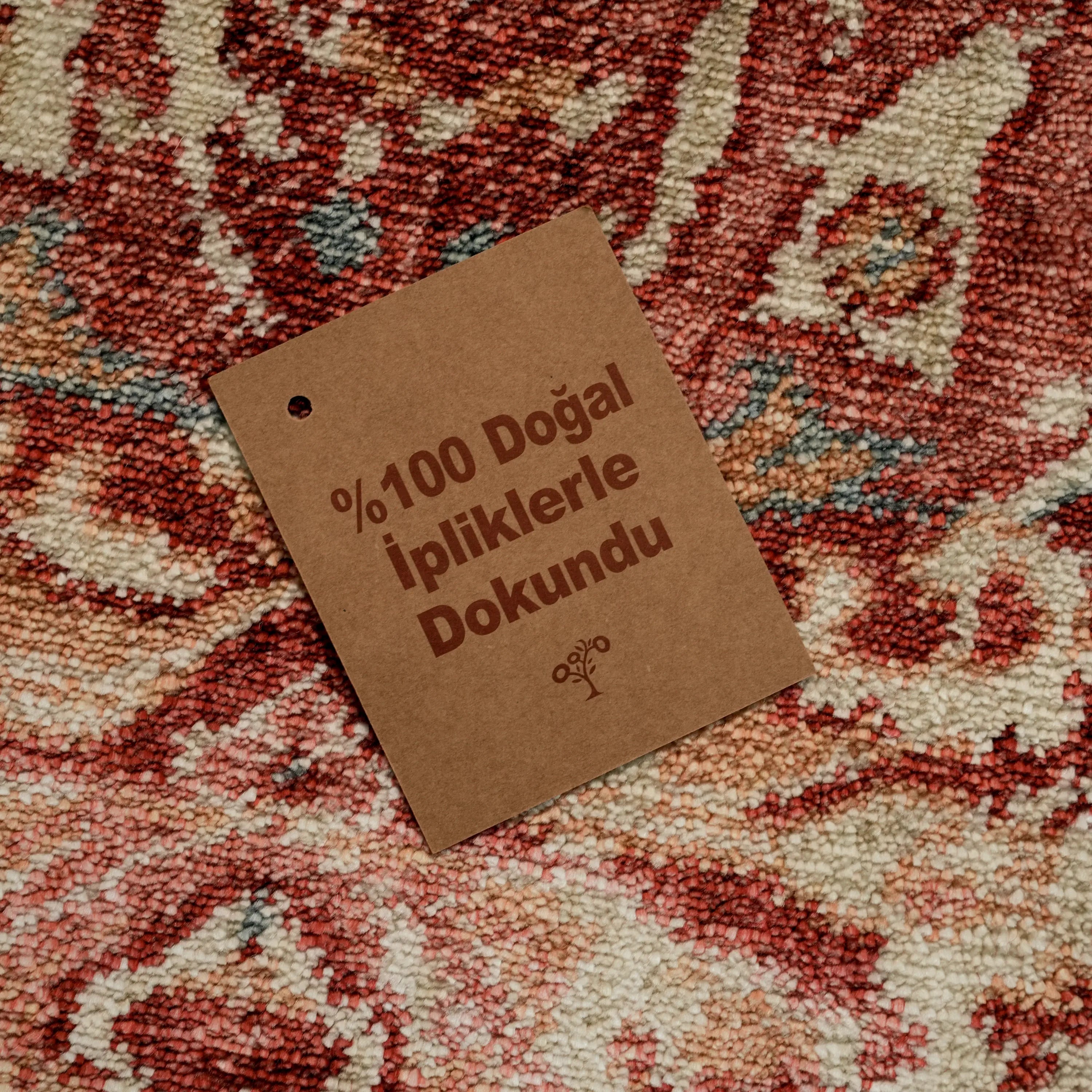 Zade Series Vintage Patterned Round Red Loom Woven Rug