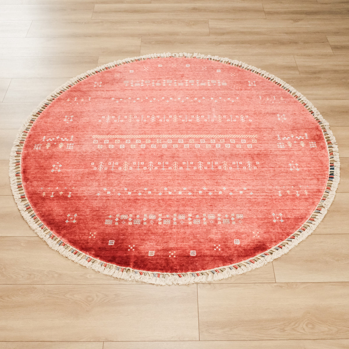 Zara Serisi Otantik Desenli Daire Tezgah Dokuma Halı, kırmızı, 160x160 – 200x200 cm — Halıcızade