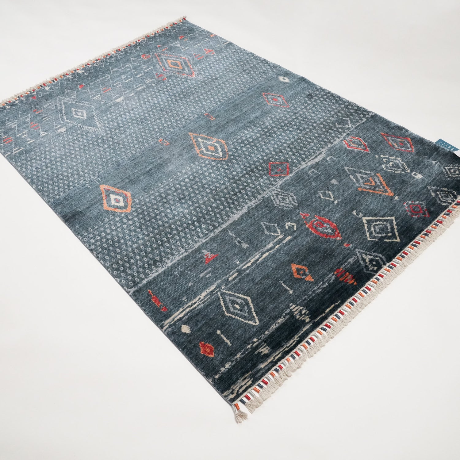 Zara Serisi İskandinav Desenli Tezgah Dokuma Halı, mavi, 90x150 – 200x290 cm — Halıcızade