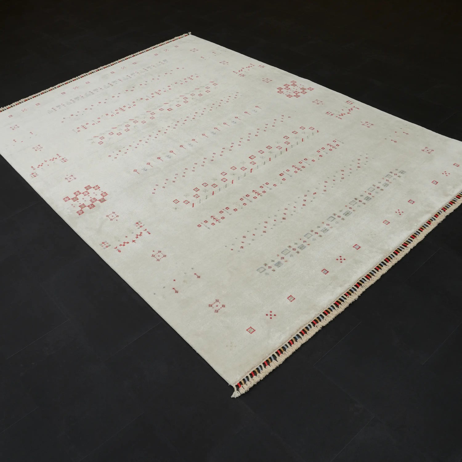 Zara serisi etnik desenli tezgah dokuma halı, krem, 80x140 cm — Halıcızade