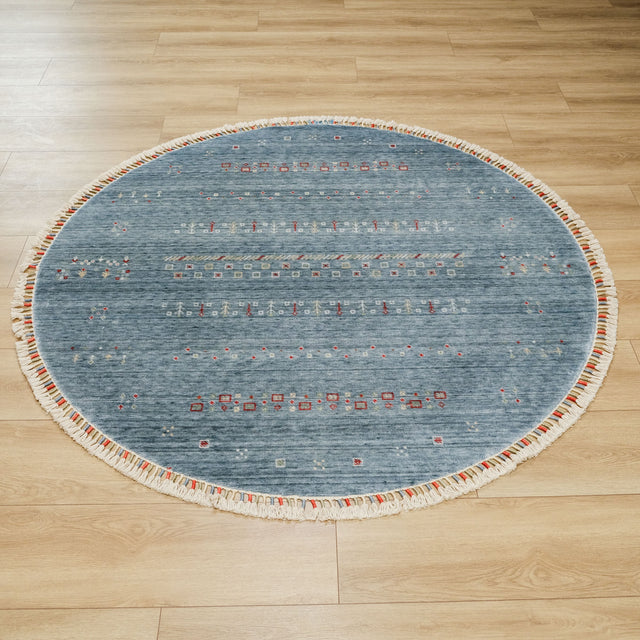 Zara Serisi Otantik Desenli Yuvarlak Tezgah Dokuma Halı, mavi, 160x160 – 200x200 cm — Halıcızade