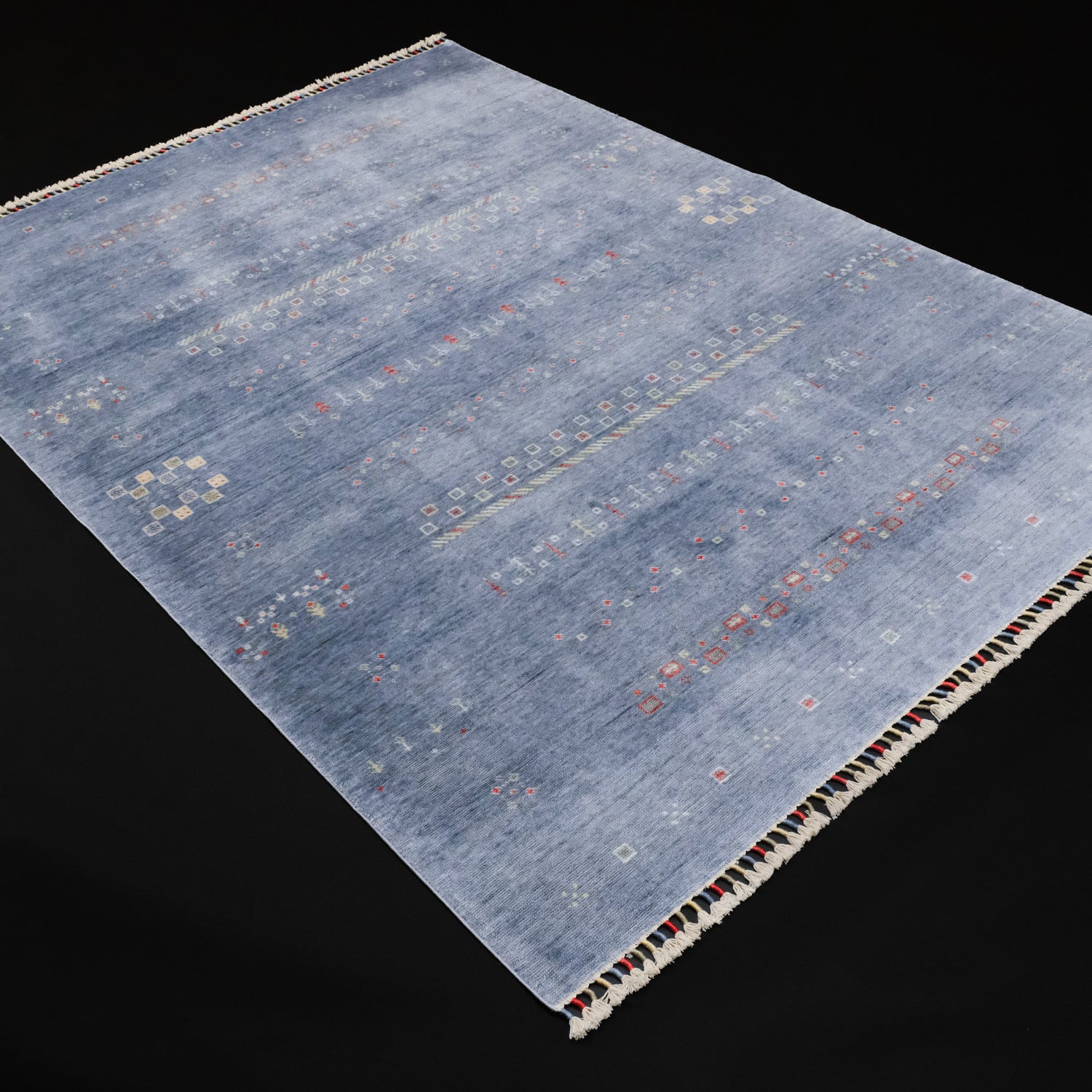 Zara serisi otantik tezgah dokuma halı, mavi, 80x140 cm — Halıcızade