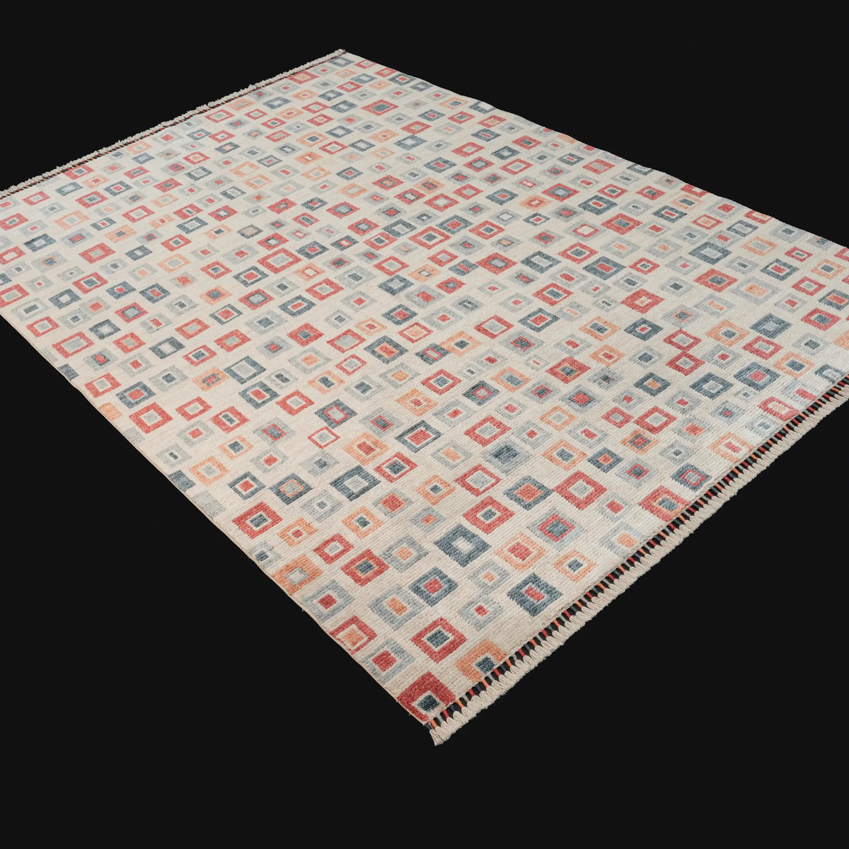 Zara Serisi Geometrik Desenli Rengarenk Tencel Tezgah Dokuma Halı, 170x240 cm — Halıcızade