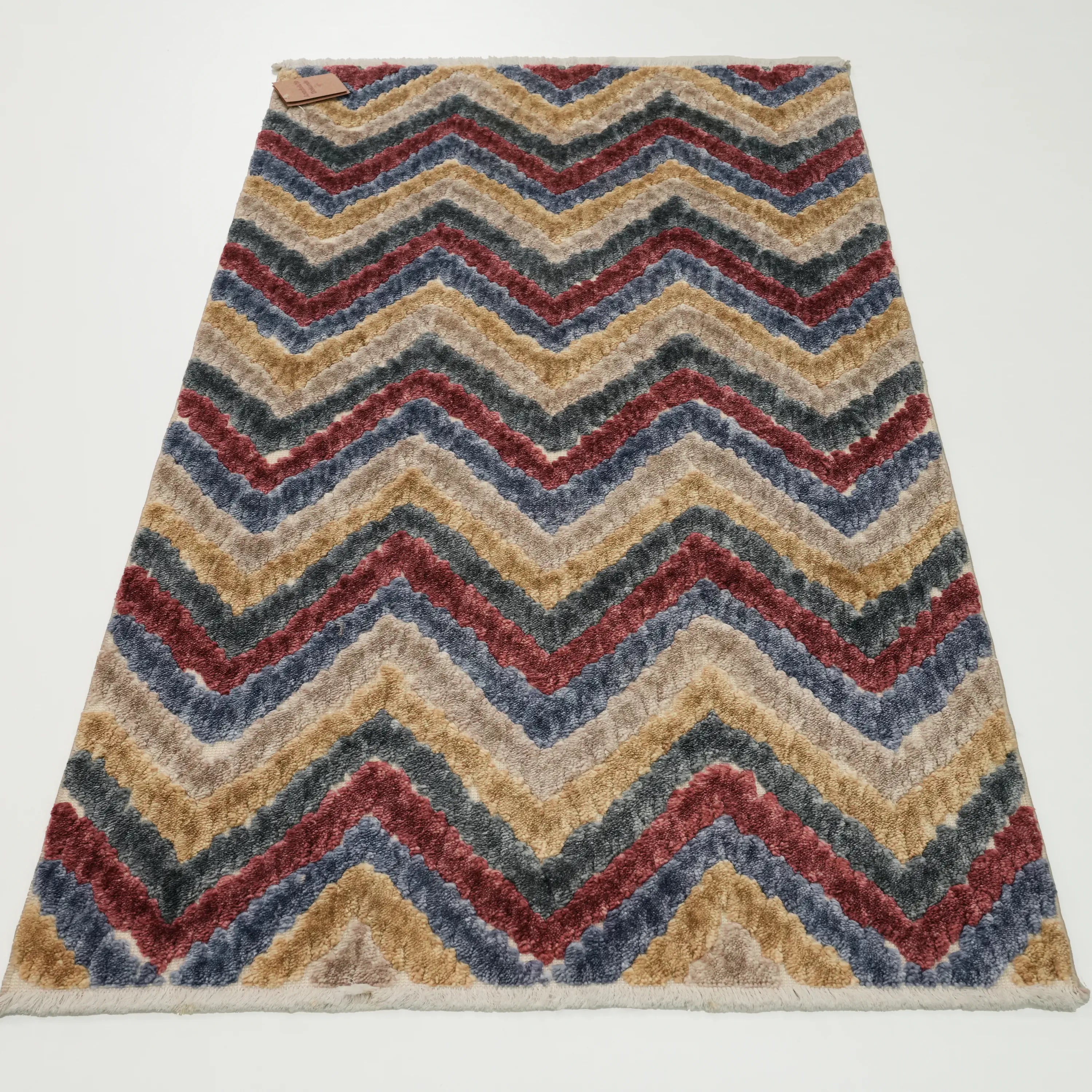 Zara Series Geometric Patterned Colorful Tencel Loom Woven Rug