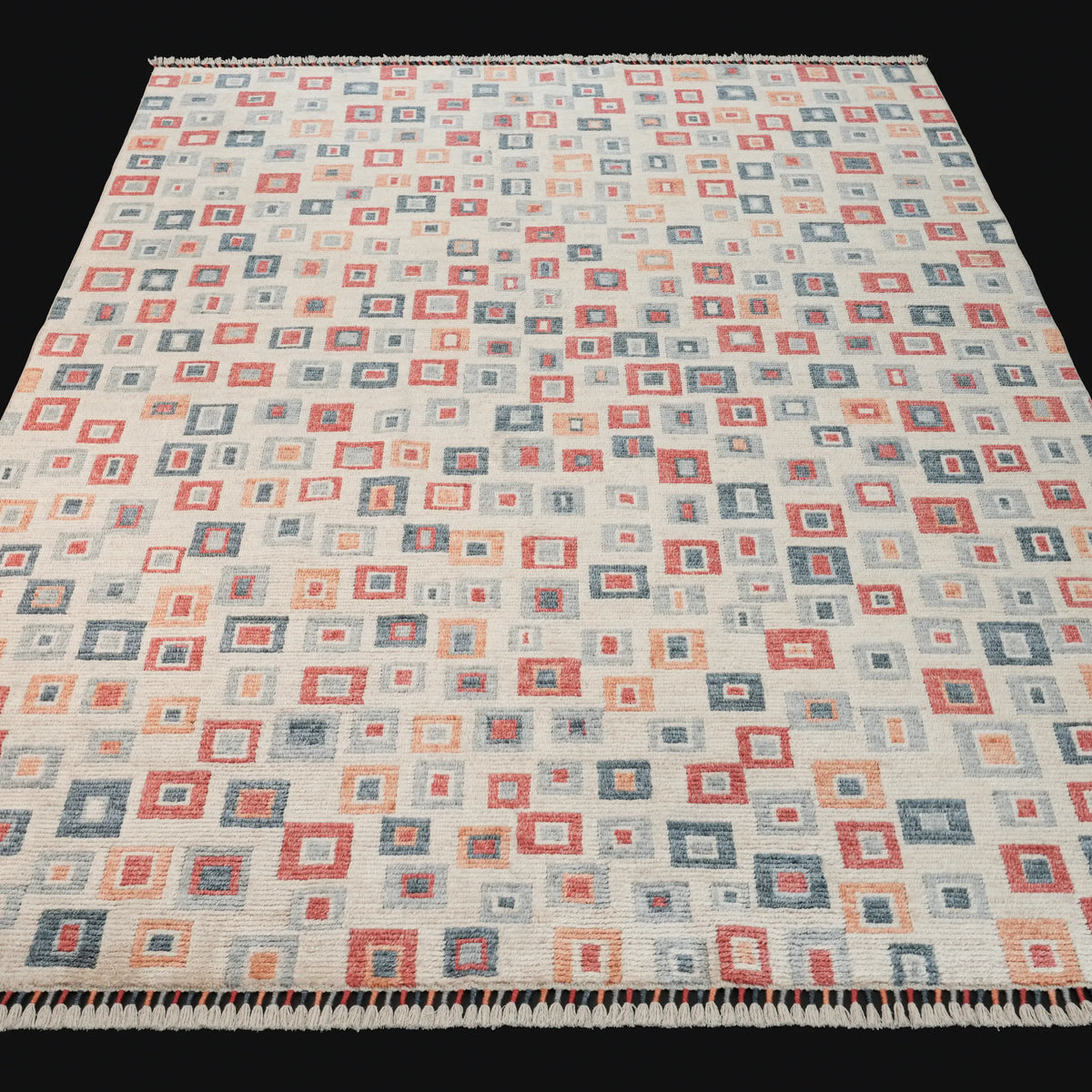 Zara Serisi Geometrik Desenli Rengarenk Tencel Tezgah Dokuma Halı — 170x240 cm