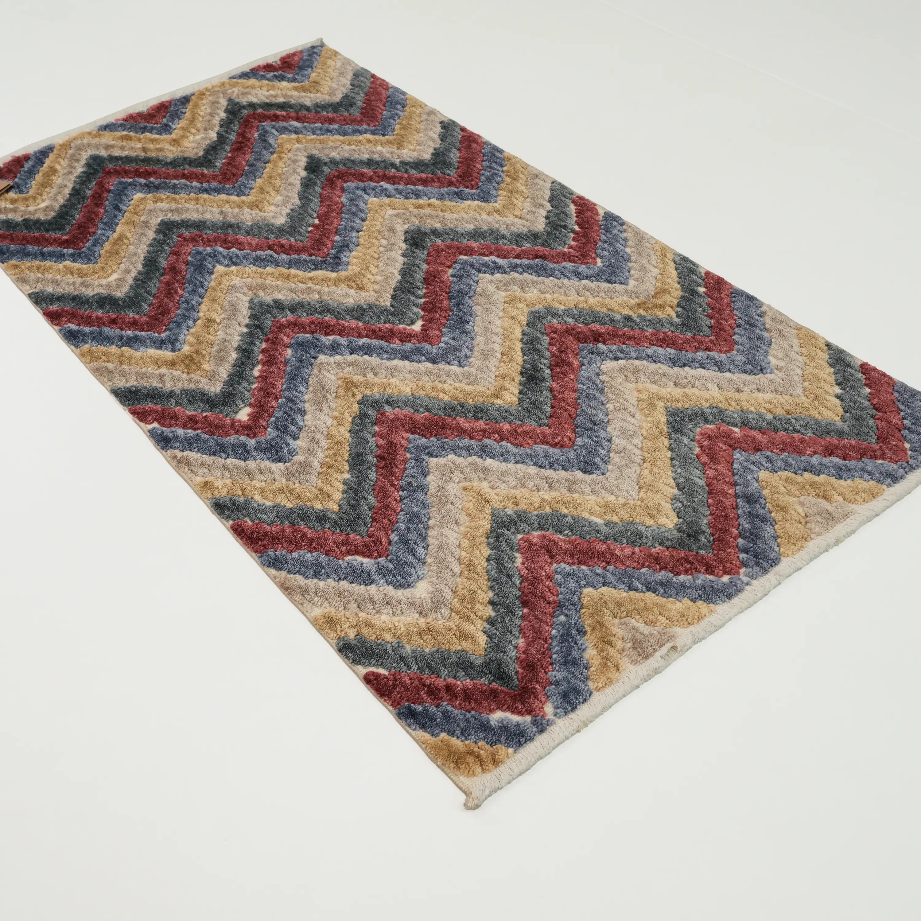 Zara Series Geometric Patterned Colorful Tencel Loom Woven Rug