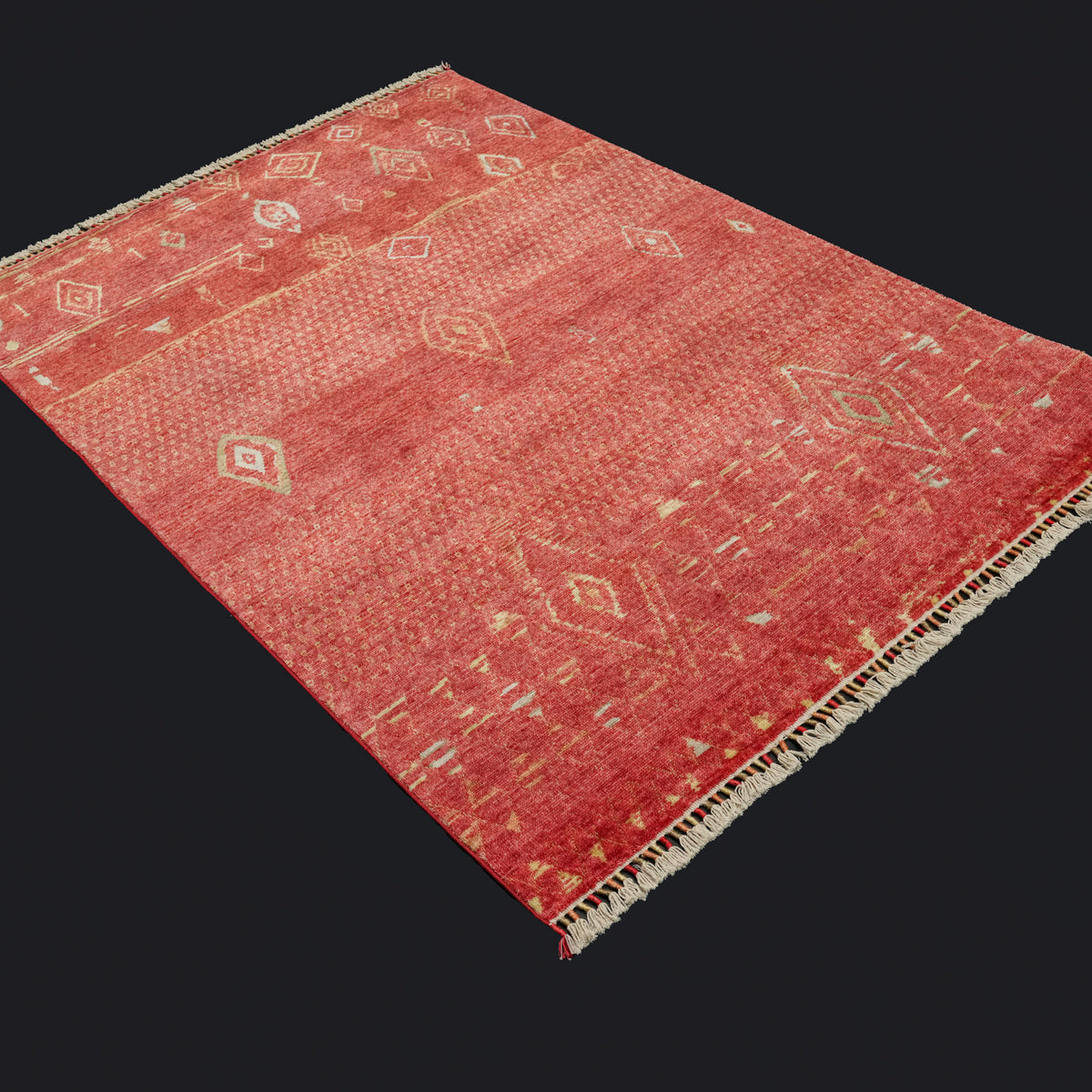 Zara Serisi İskandinav Desenli Kırmızı Tencel Tezgah Dokuma Halı, 90x150 – 170x240 cm — Halıcızade