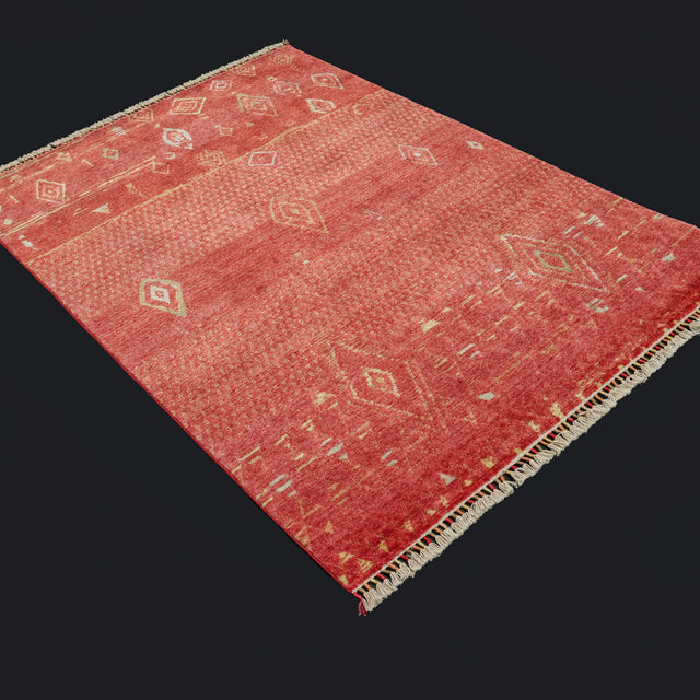 Zara Serisi İskandinav Desenli Kırmızı Tencel Tezgah Dokuma Halı, 90x150 – 170x240 cm — Halıcızade