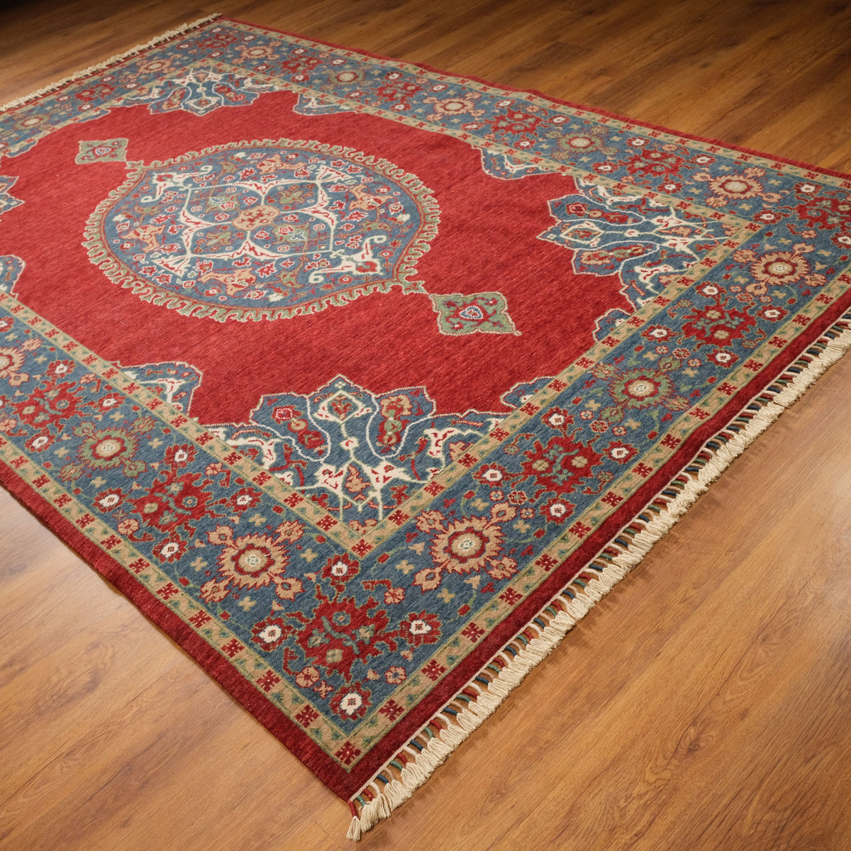 Zara Serisi Madalyon Uşak Desenli Tezgah Dokuma Halı, kırmızı, 200x300 cm — Halıcızade